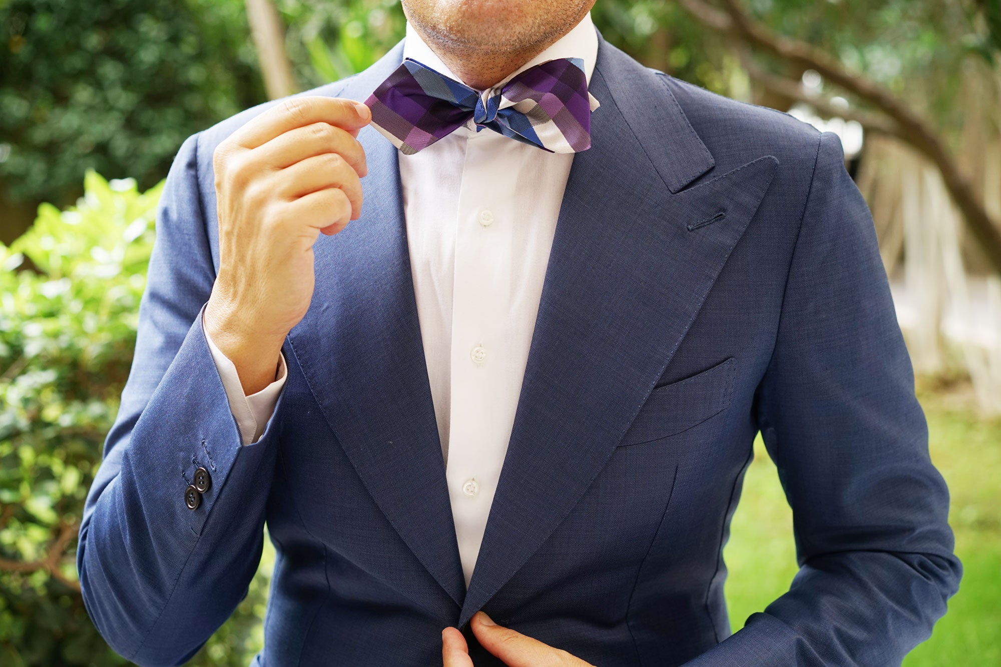 Royal Violet Checkered Self Tie Diamond Tip Bow Tie