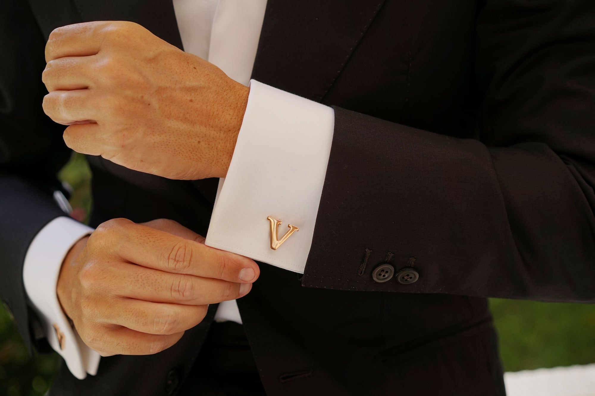 Rose Gold Letter V Cufflinks