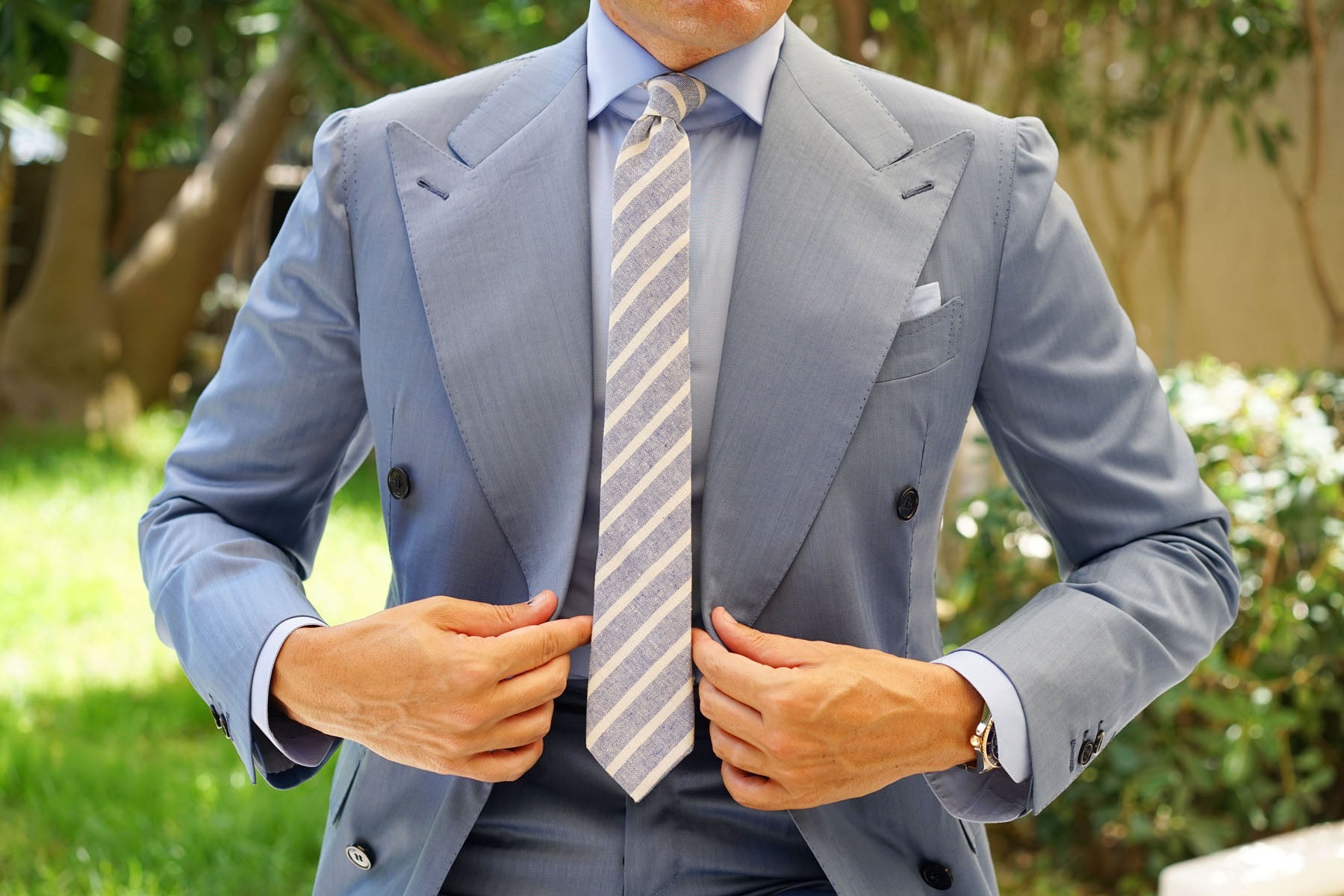 Blue Bodrum Linen Chalk Stripe Skinny Tie