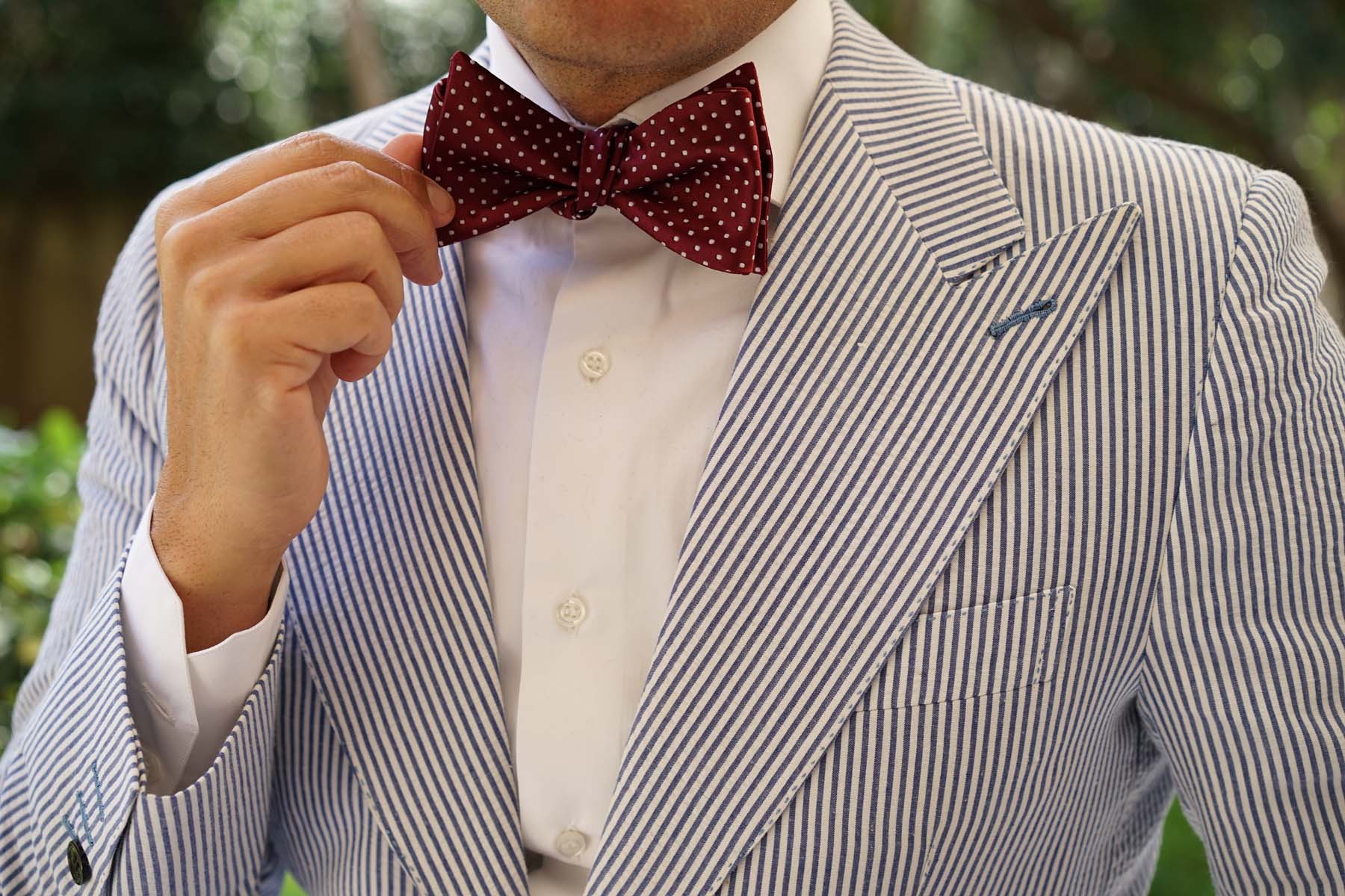 Burgundy Mini Polka Dots Self Bow Tie