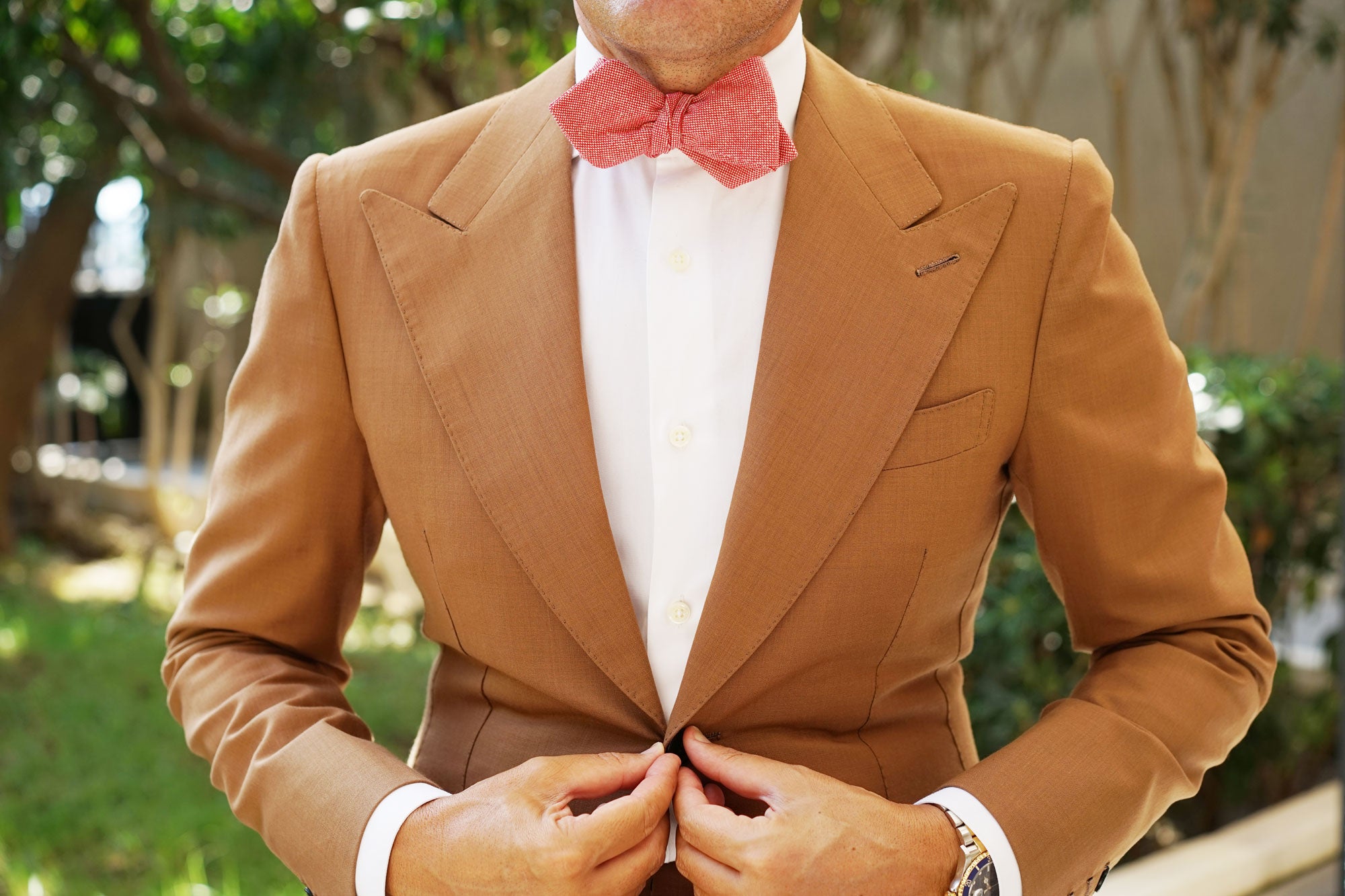 Venetian Red Linen Diamond Self Bow Tie