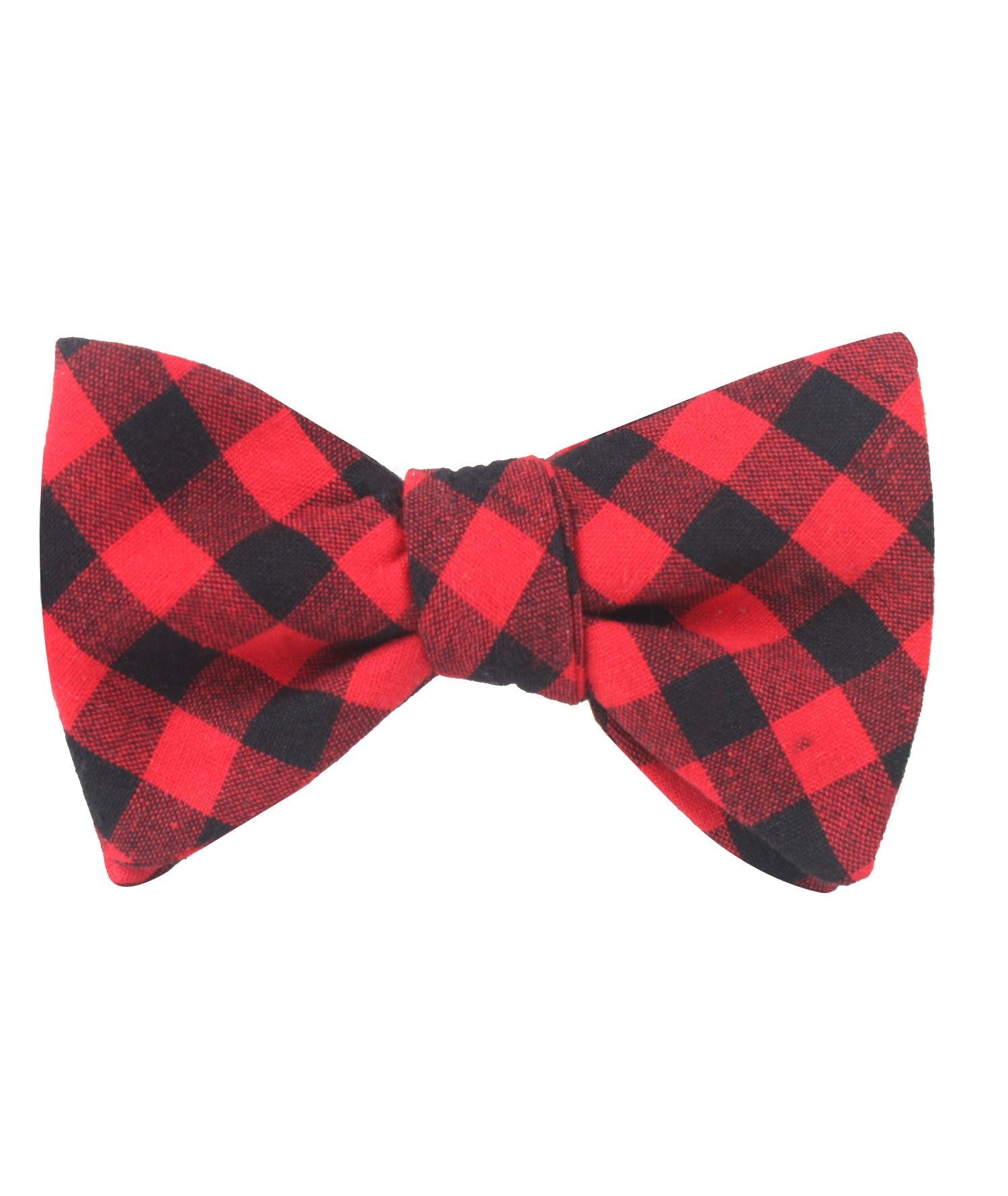 Red & Black Gingham Self Bow Tie