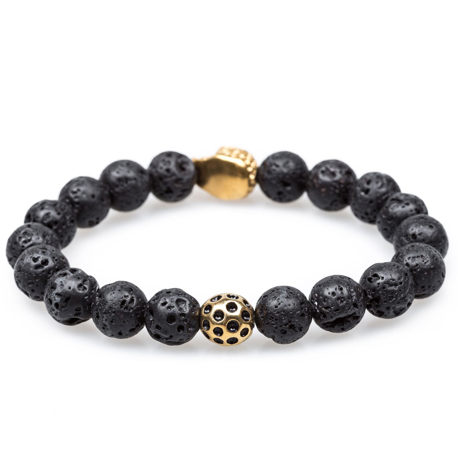 Mauna Loa Volcanic Rock Gold Skull Bracelet