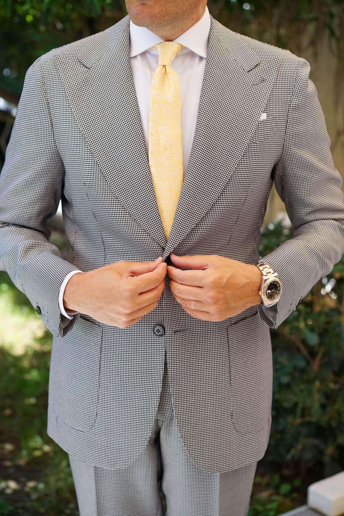 Canary Yellow Floral Fields Skinny Tie