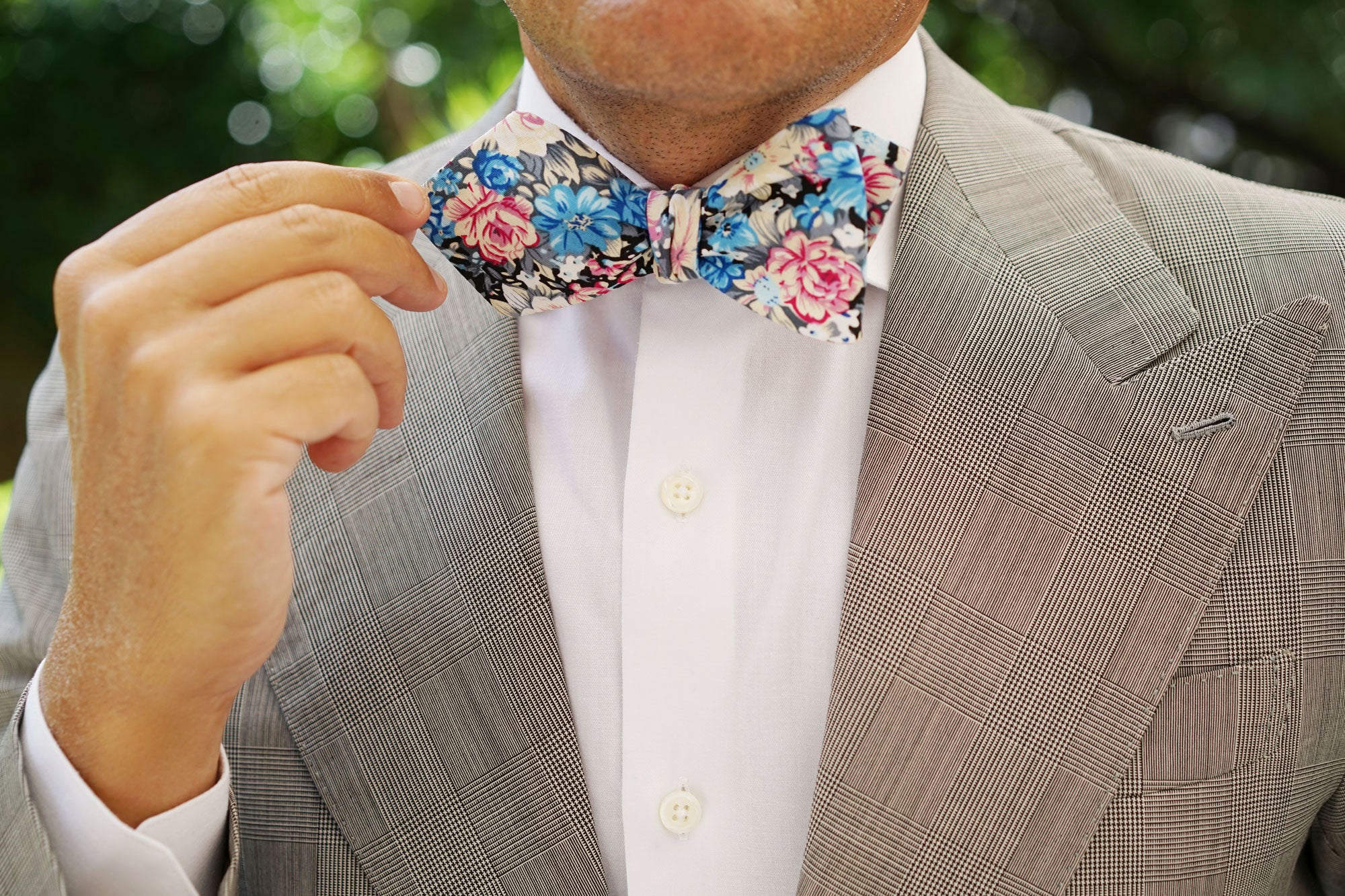 Blue Water Lilies Floral Diamond Self Bow Tie