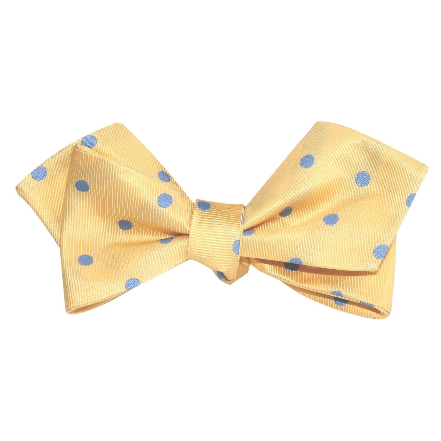 Yellow with Light Blue Polka Dots Self Tie Diamond Tip Bow Tie