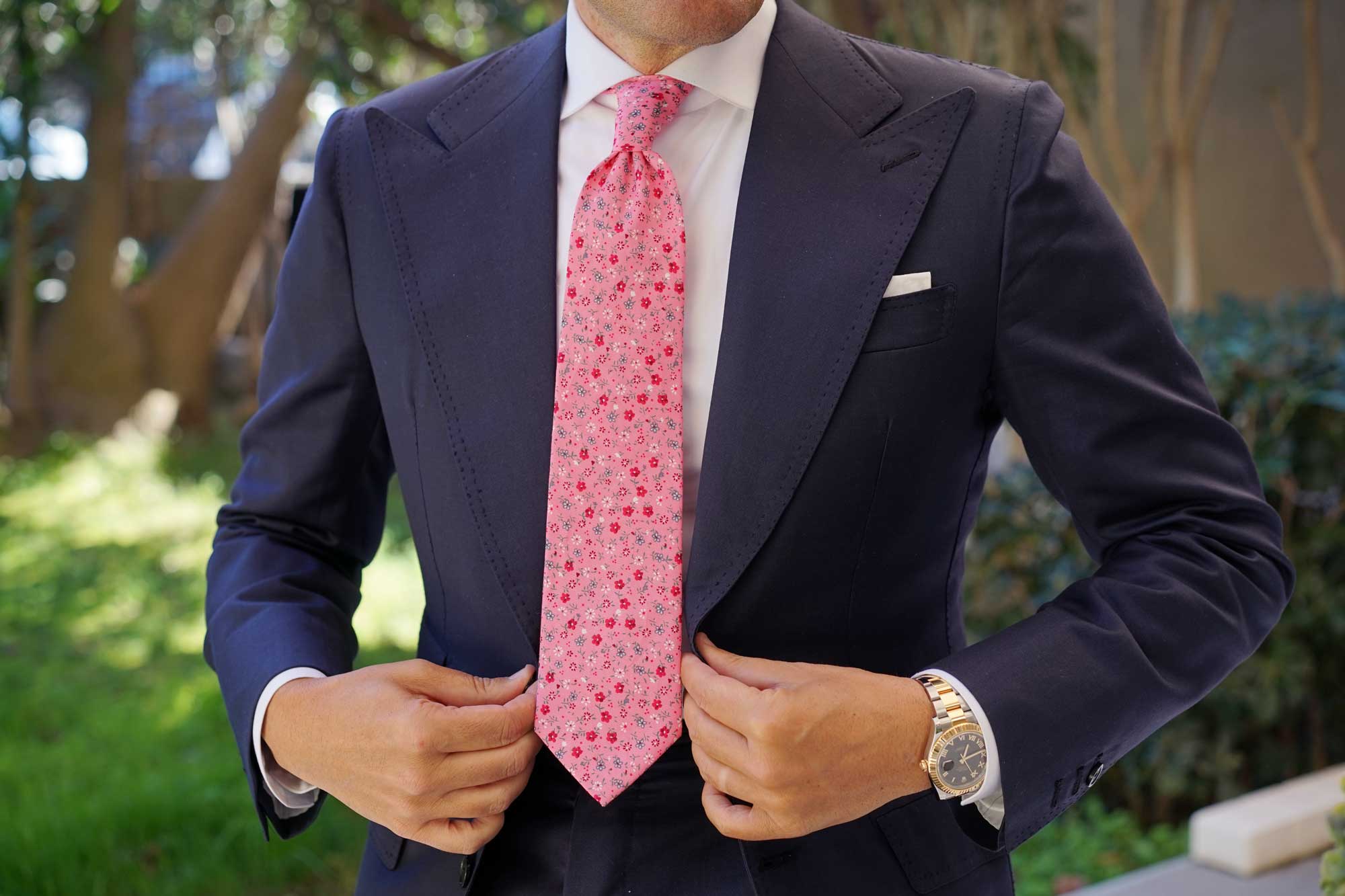 Flamenco Pink Floral Necktie