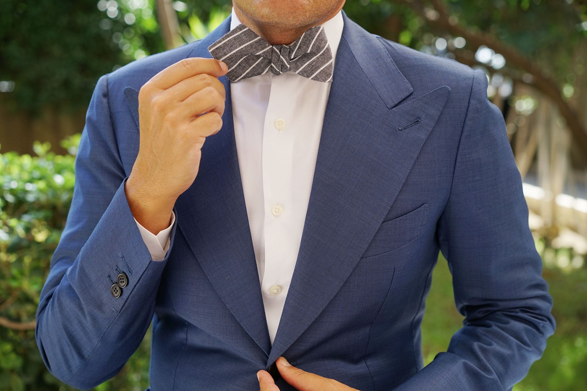 Kettle Linen Black Pinstripe Diamond Self Bow Tie