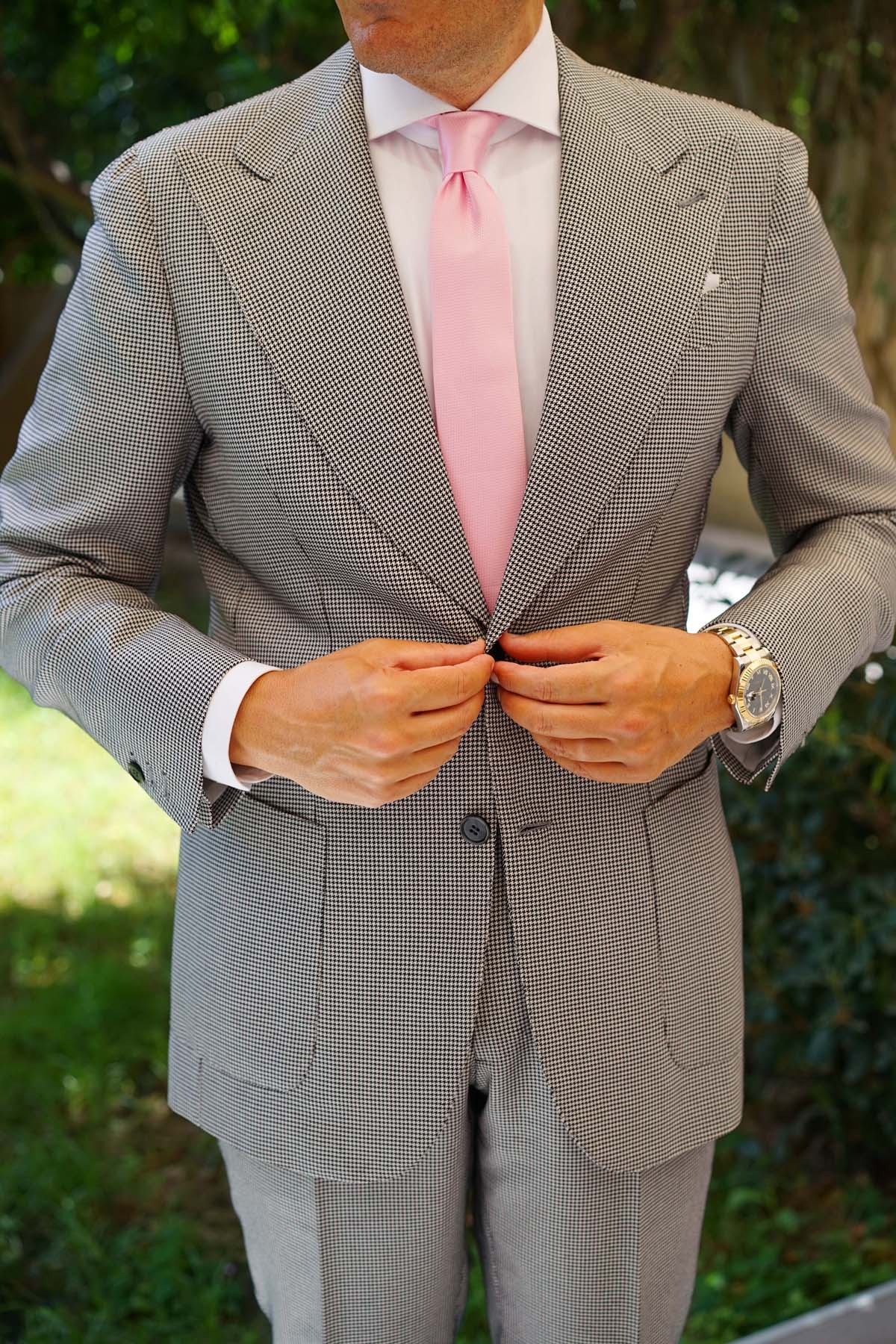 Peony Pink Basket Weave Skinny Tie