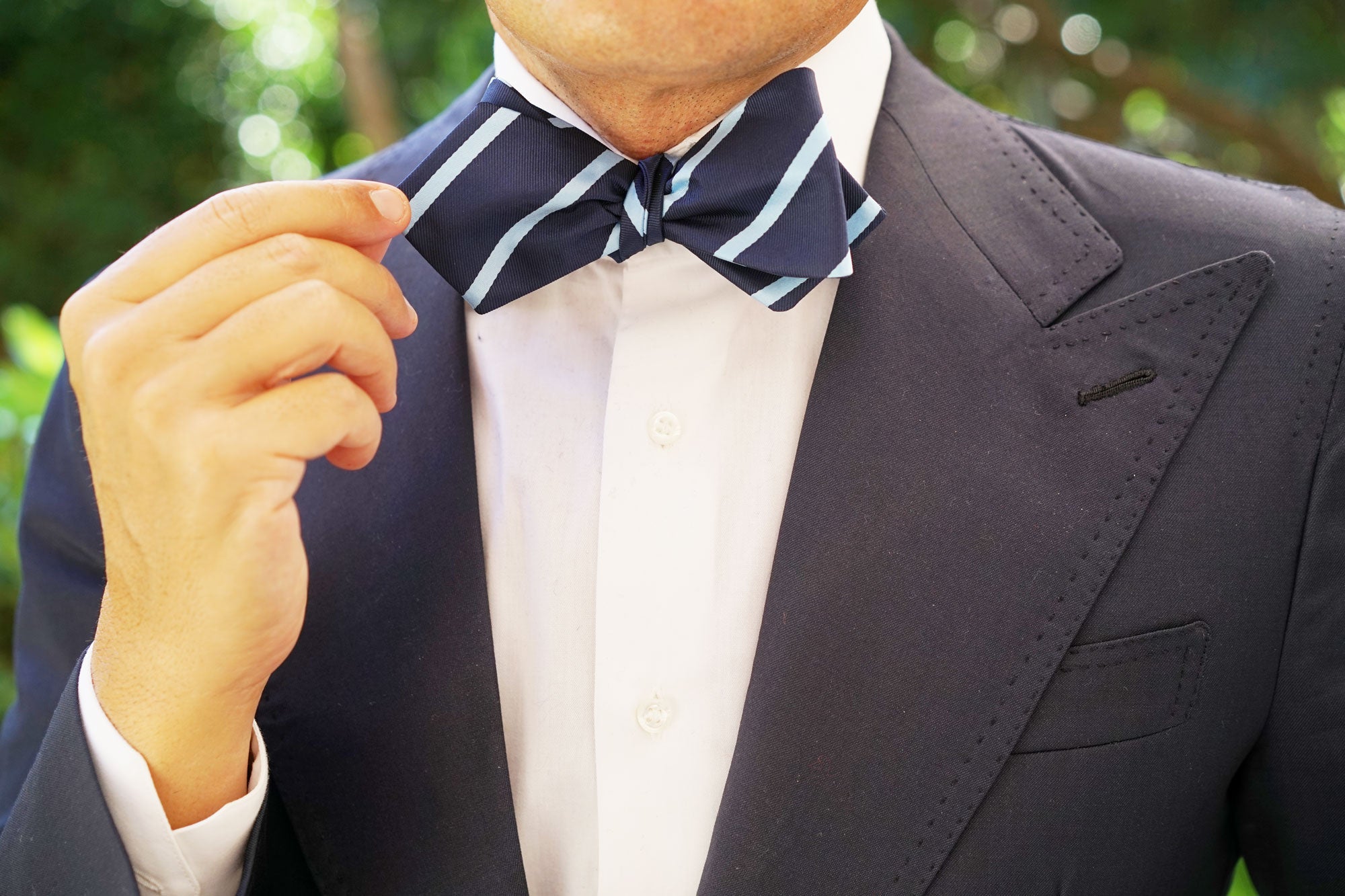 Blue Pencil Stripe Diamond Self Bow Tie