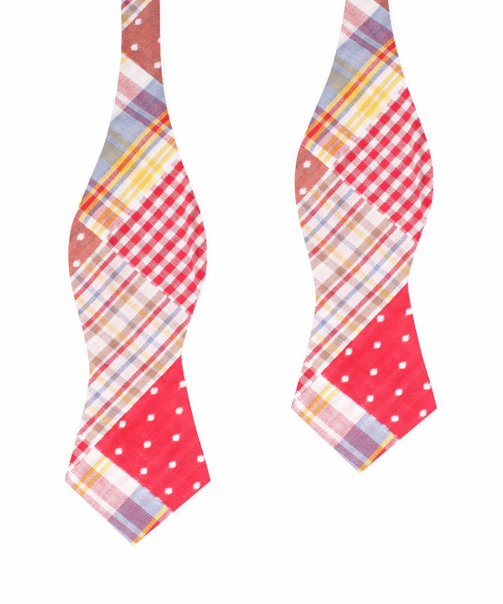 Plaid Red Gingham Cotton Polka Dot Self Tie Diamond Bow Tie