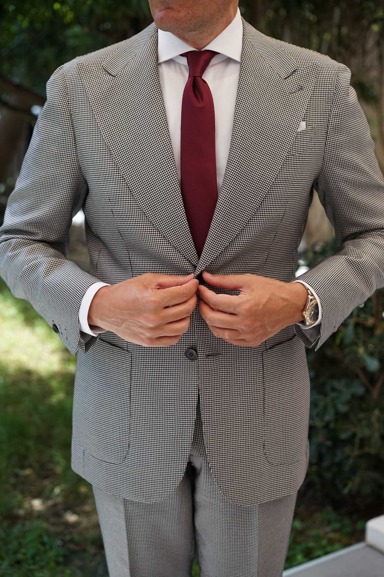 Burgundy Basket Weave Skinny Tie