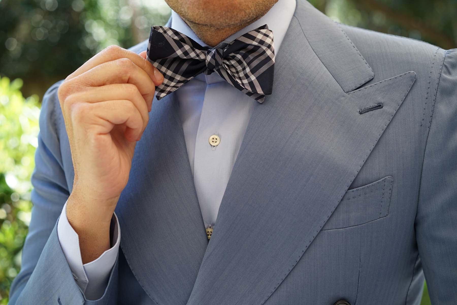 Midnight Blue with White Stripes Self Tie Bow Tie