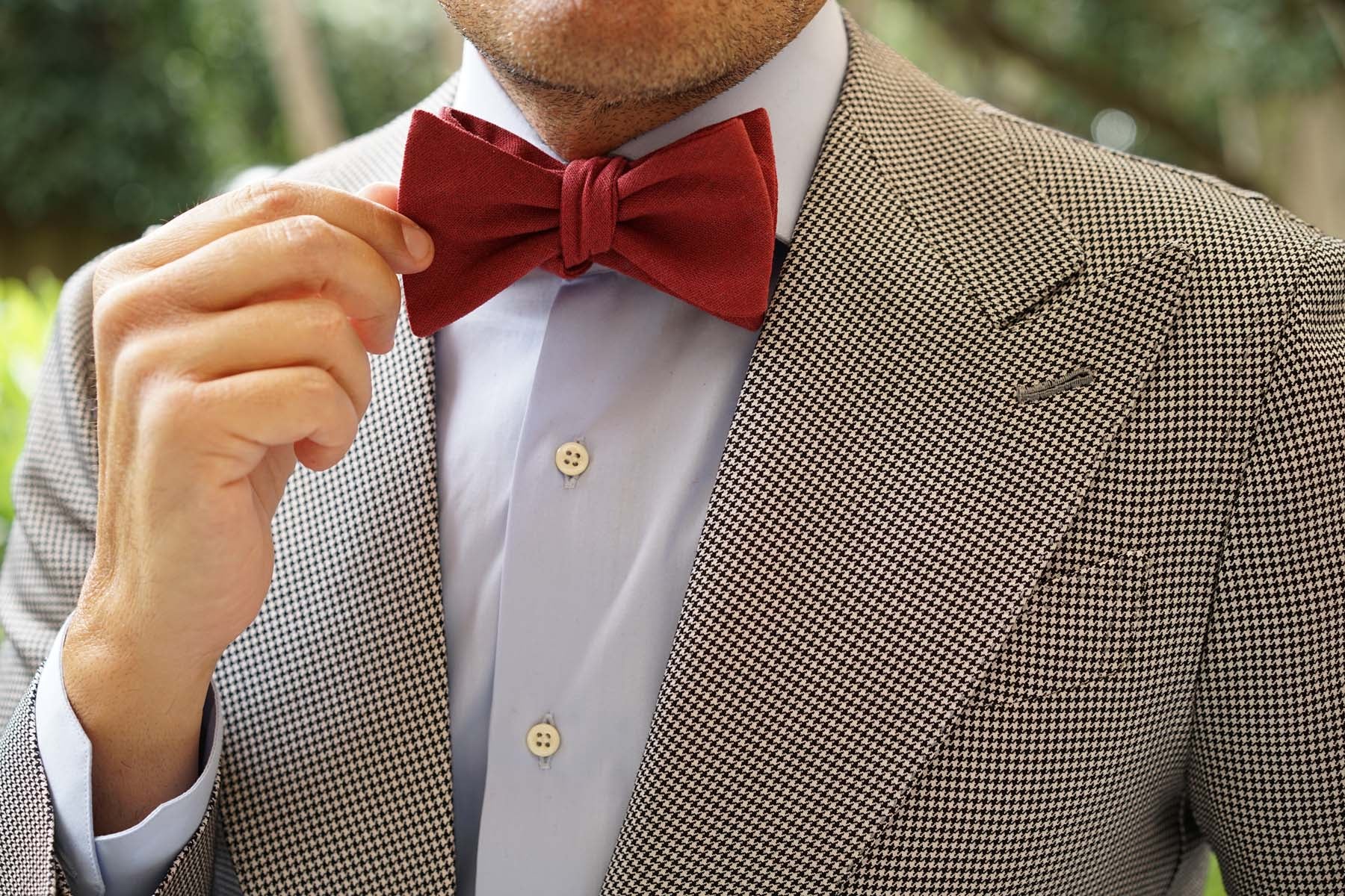 Maroon Slub Linen Self Tie Bow Tie