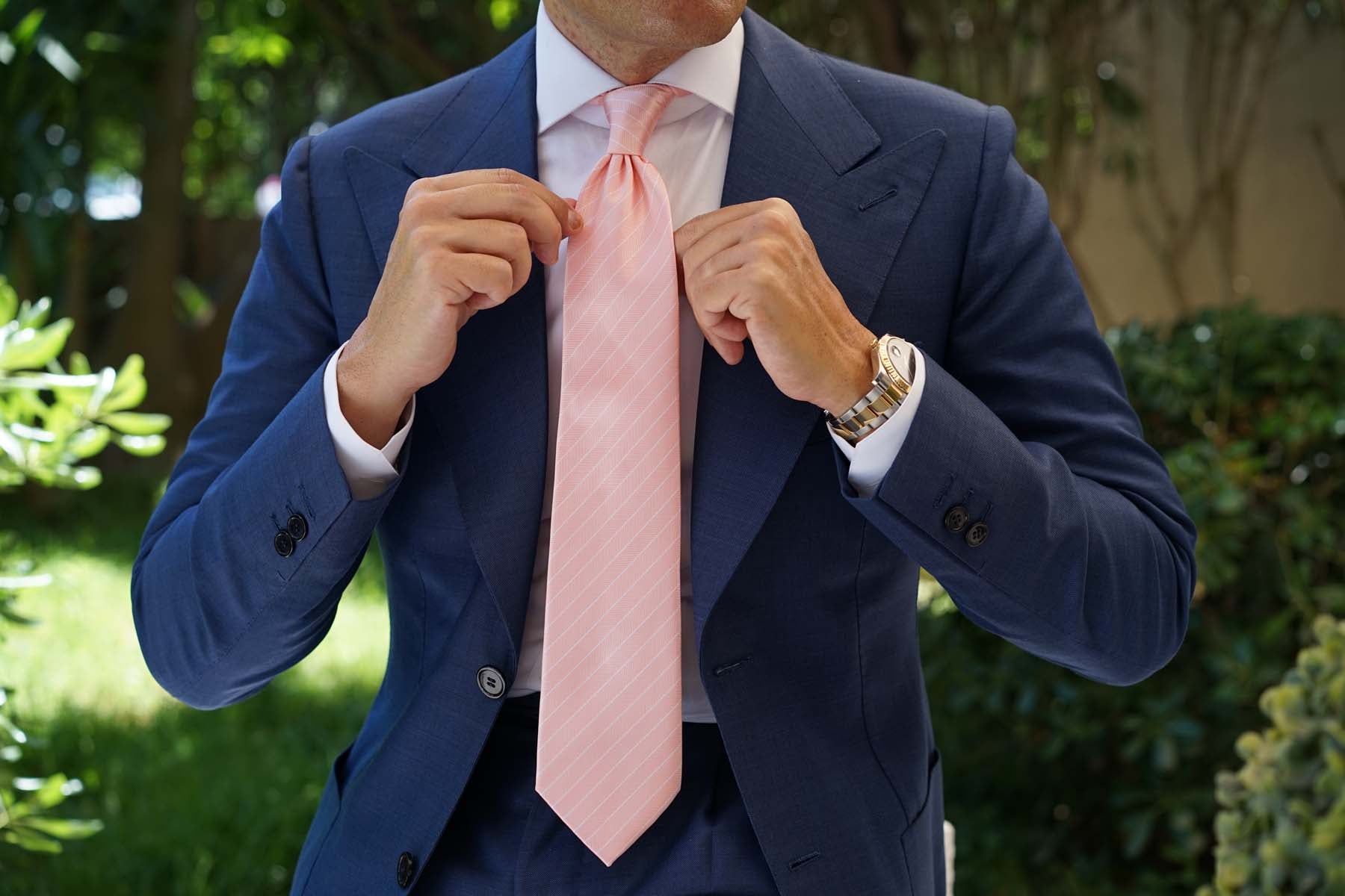 Blush Pink Herringbone Pinstripe Necktie