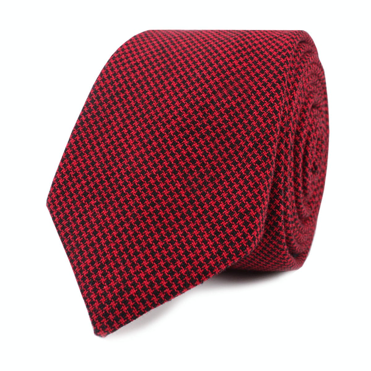 Red & Black Houndstooth Cotton Skinny Tie