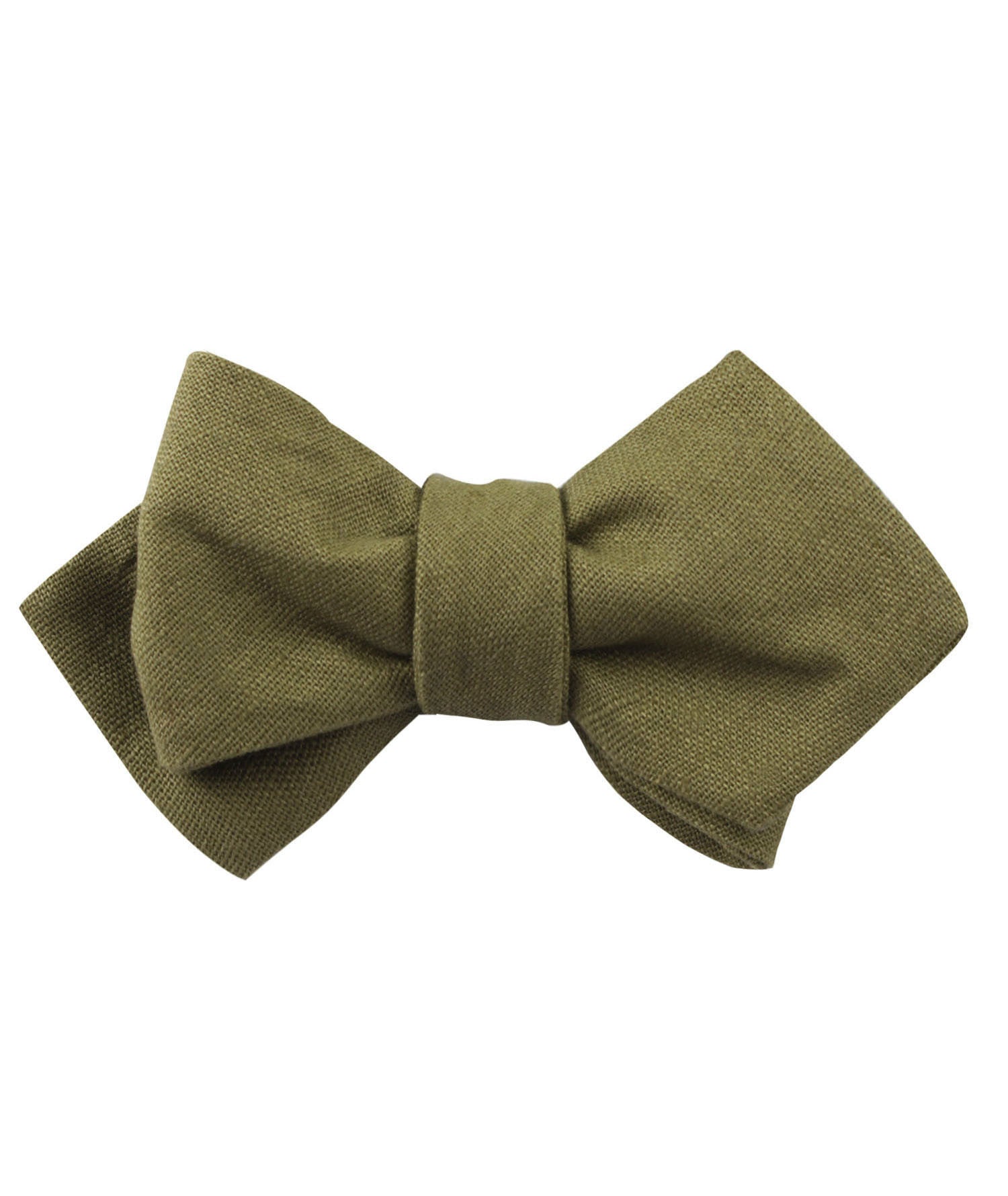 Dry Green Khaki Linen Diamond Self Bow Tie