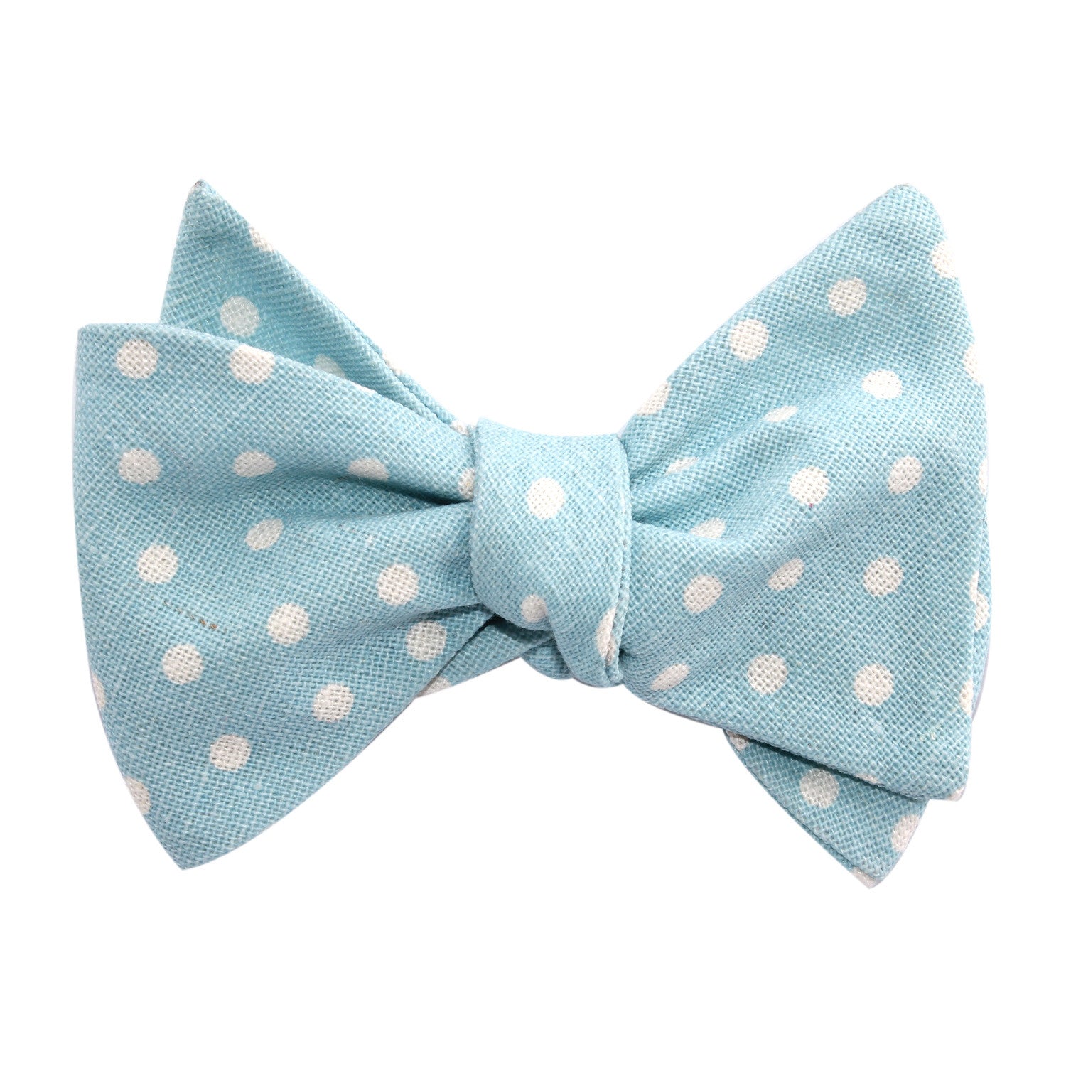 Light Blue Linen Polka Dot Self Tie Bow Tie