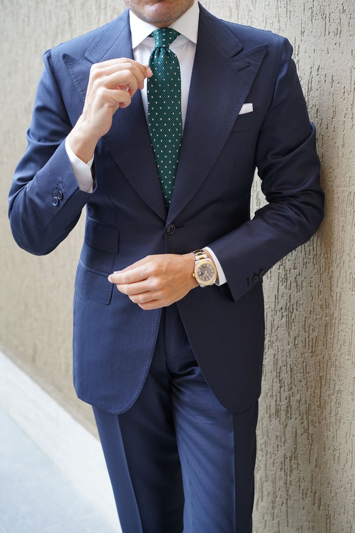 Forest Green & White Pattern Knitted Tie