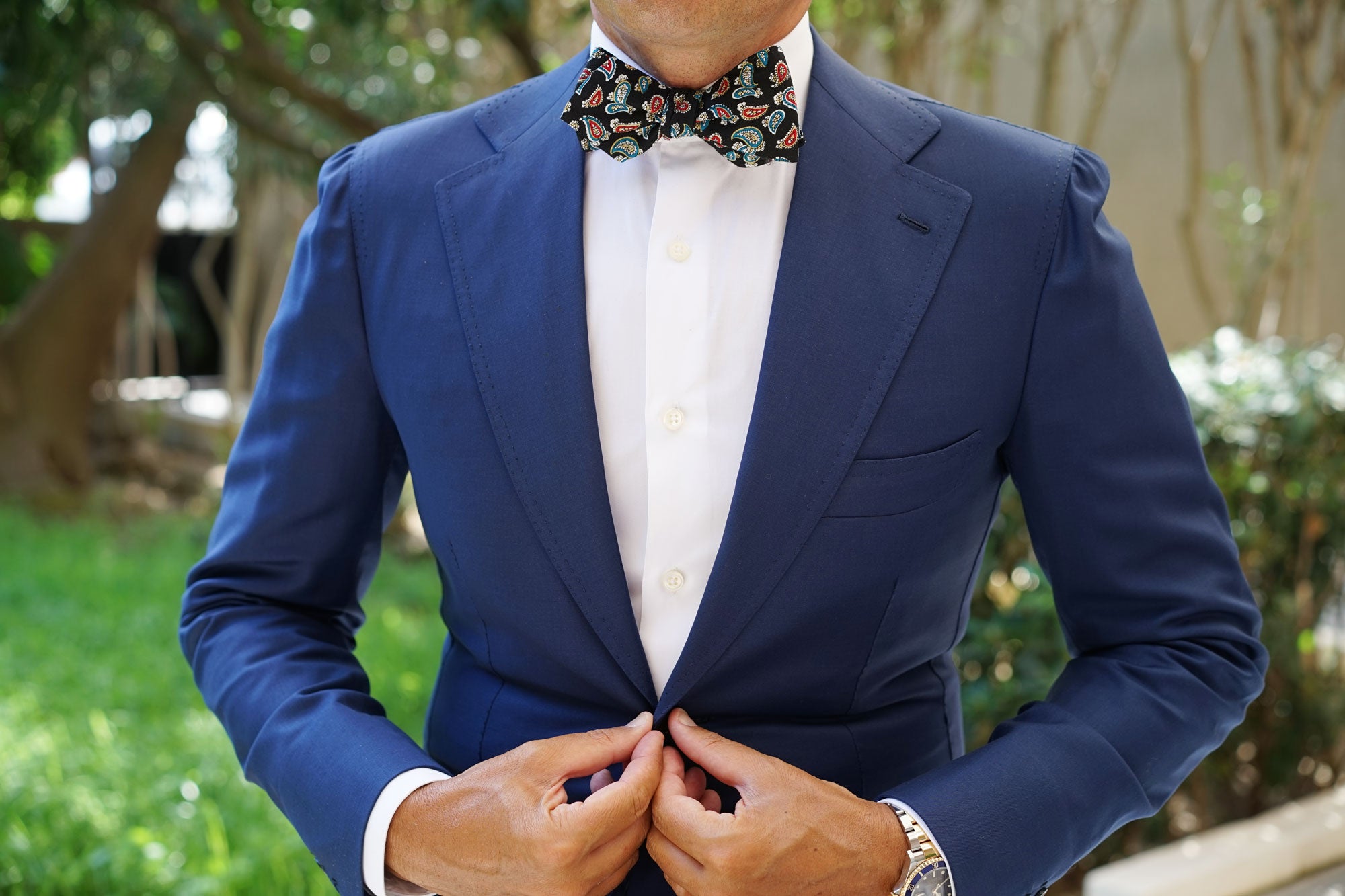 Black Twisted Teardrop Paisley Diamond Self Bow Tie