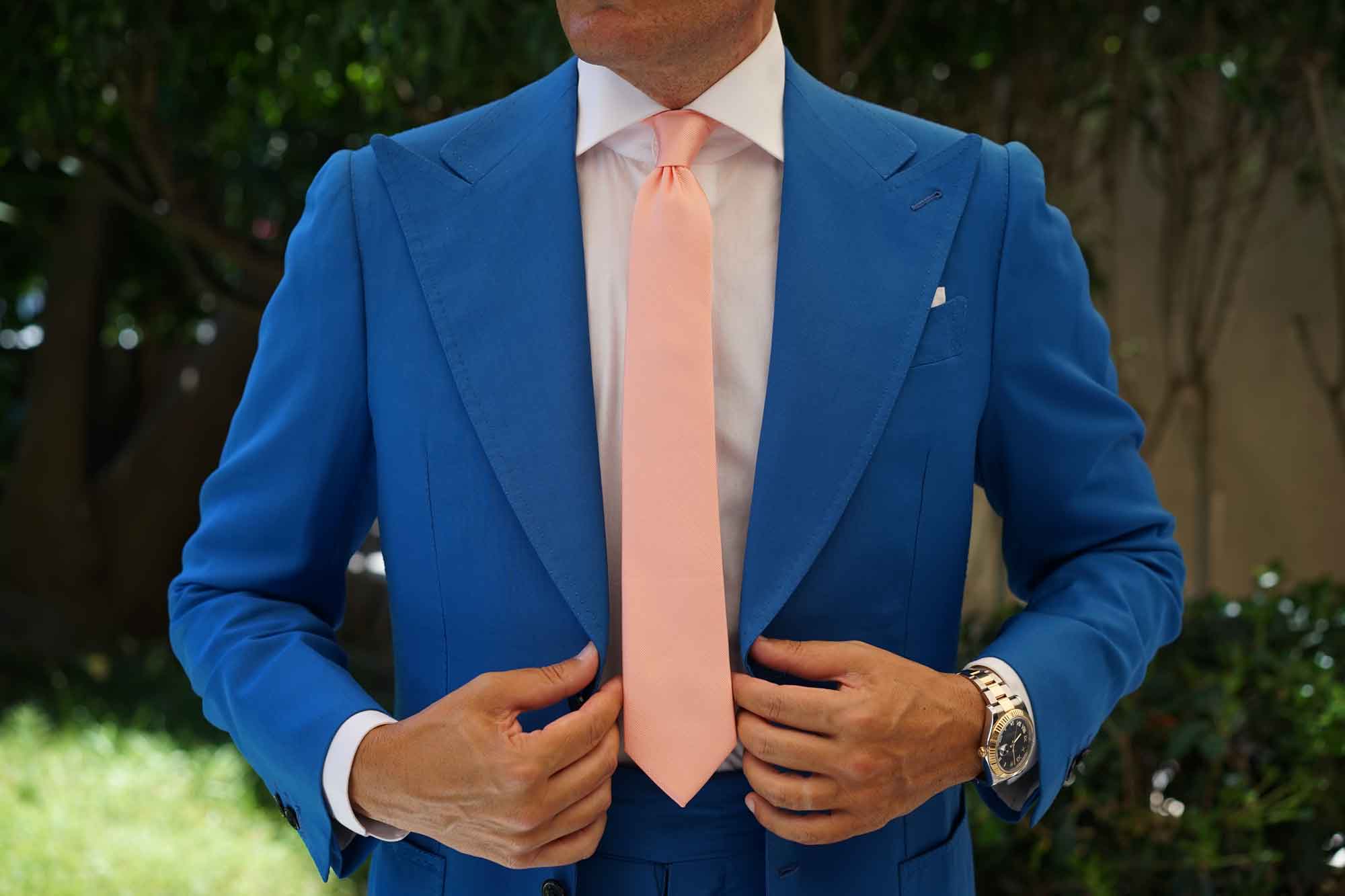 Bellini Peach Weave Skinny Tie