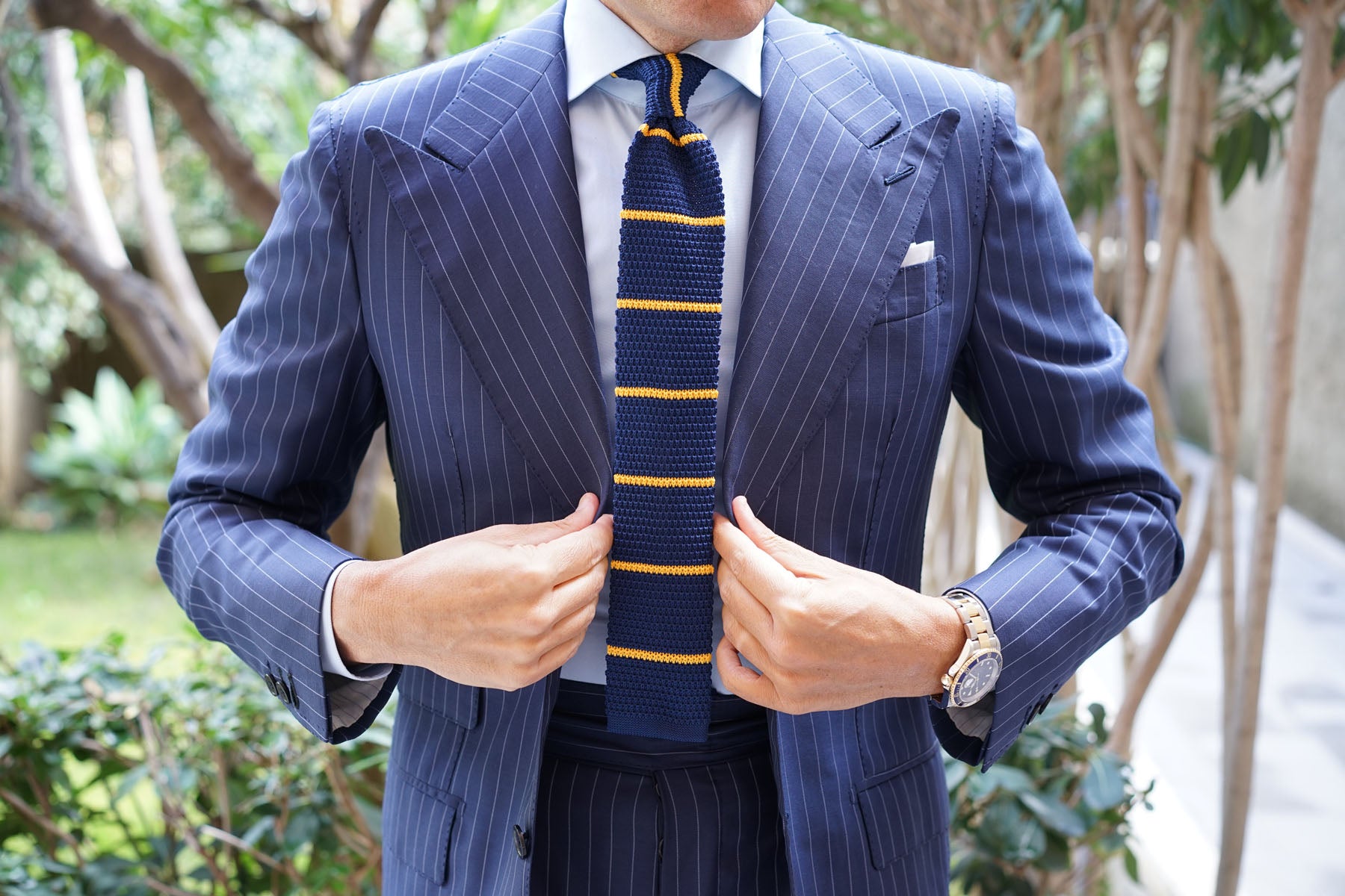 Gecko Navy Blue with Yellow Stripes Knitted Tie