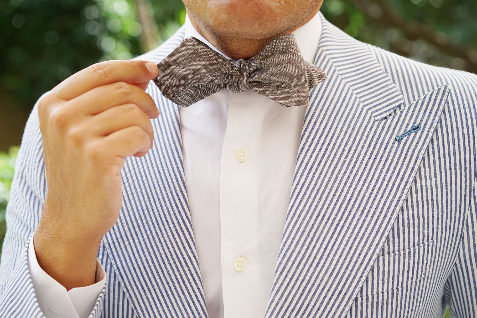 Grey Linen Chambray Self Tie Diamond Bow Tie