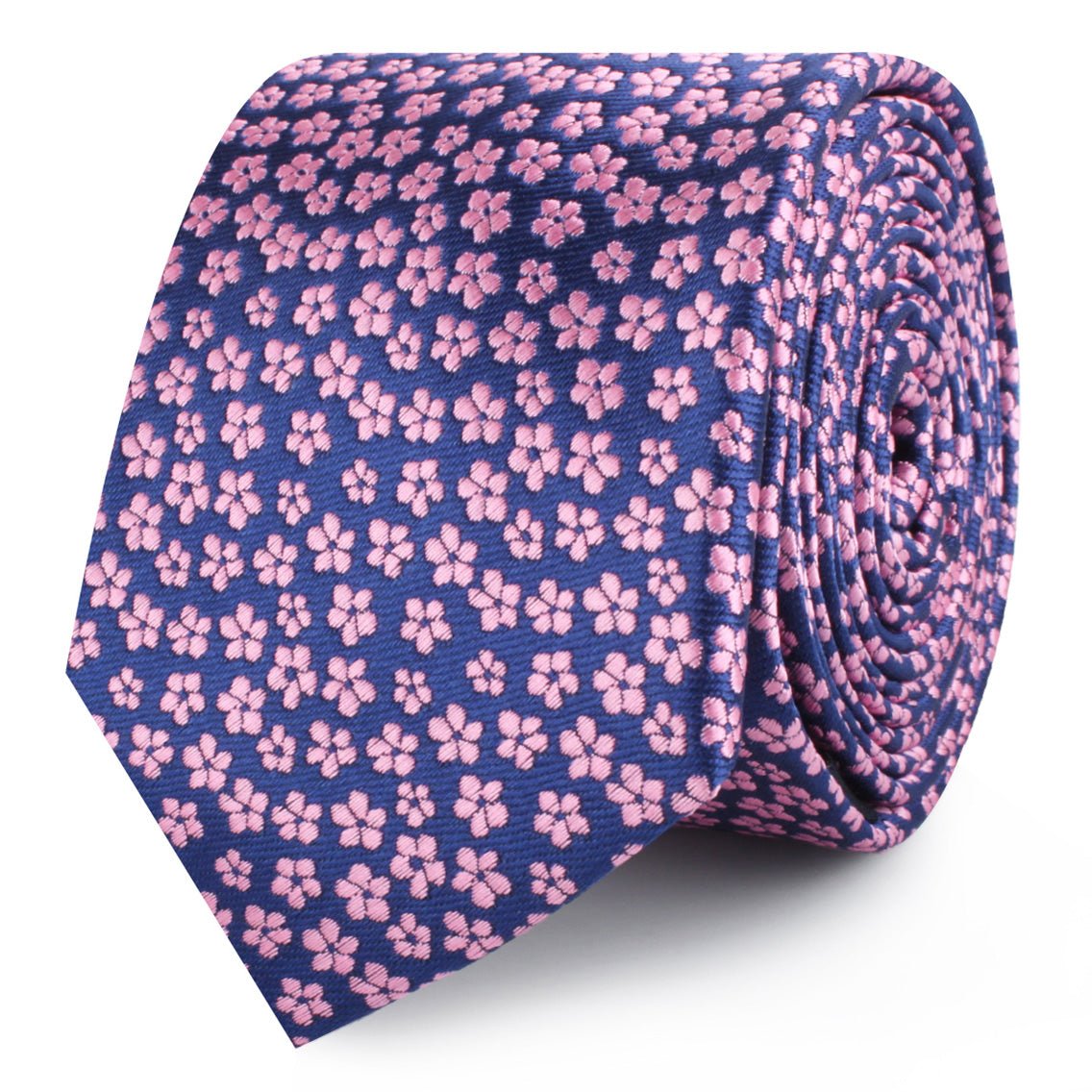 Pink Plum Blossom Floral Skinny Tie