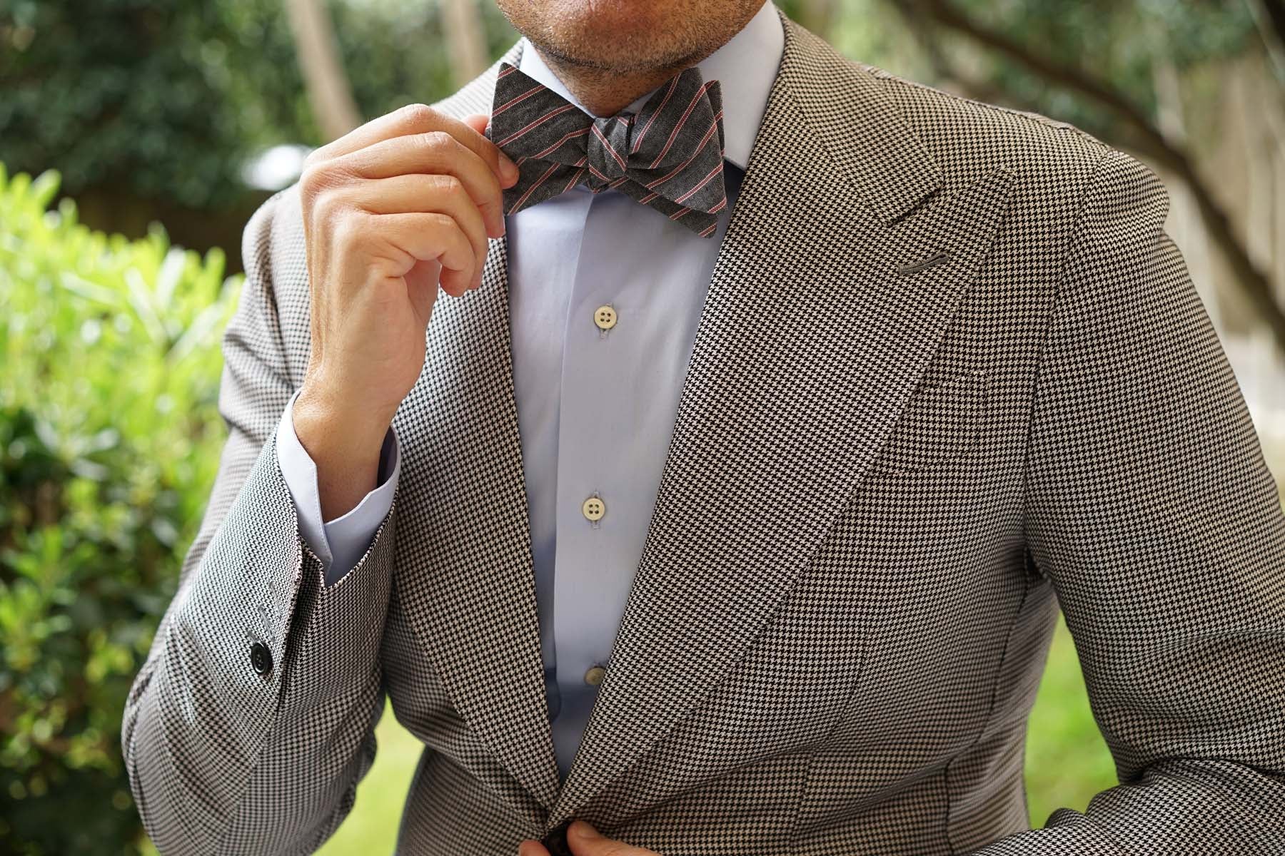 Cherry Red Pinstripe Self Bow Tie