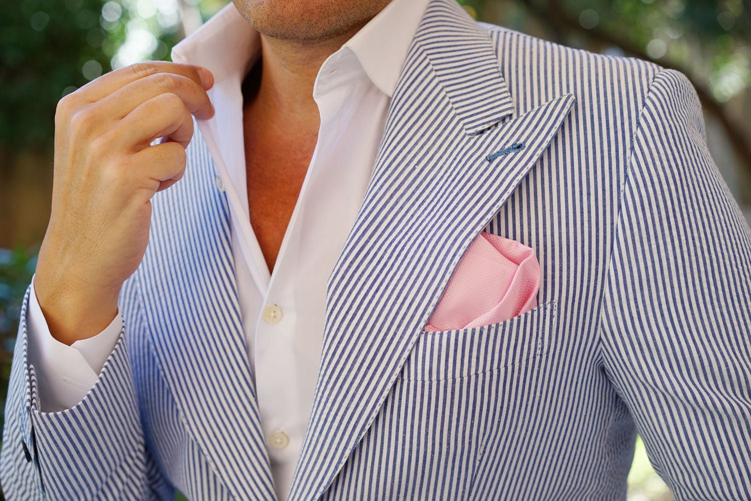 Peony Pink Basket Weave Pocket Square