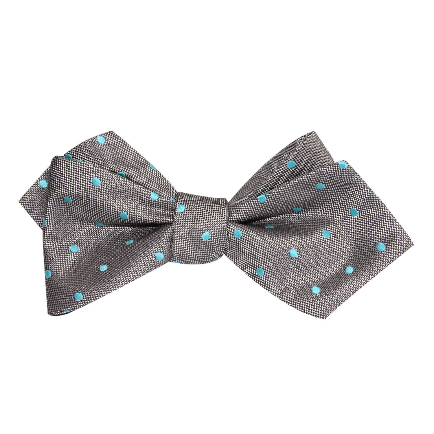 Grey with Mint Blue Polka Dots Self Tie Diamond Tip Bow Tie