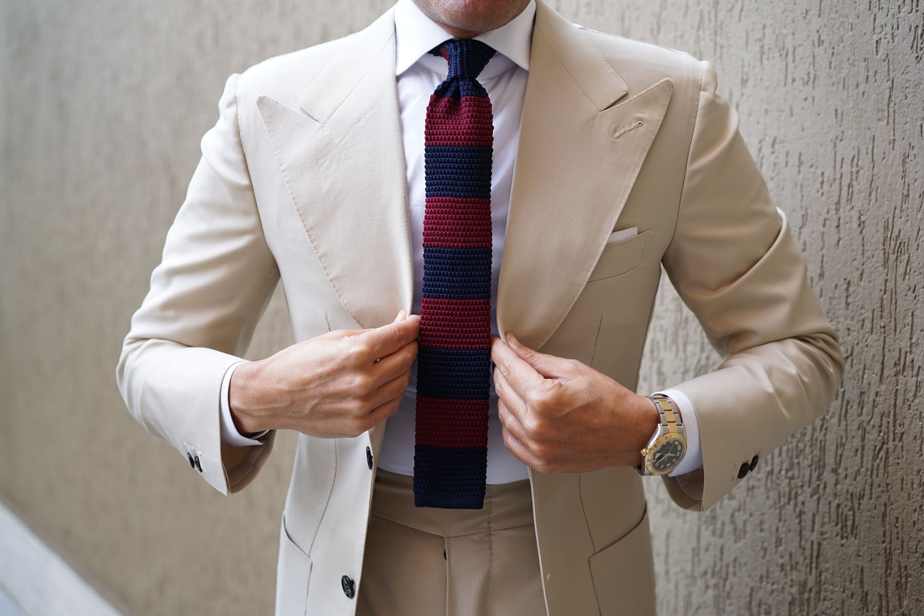 Lemmon Navy Blue & Maroon Striped Knitted Tie