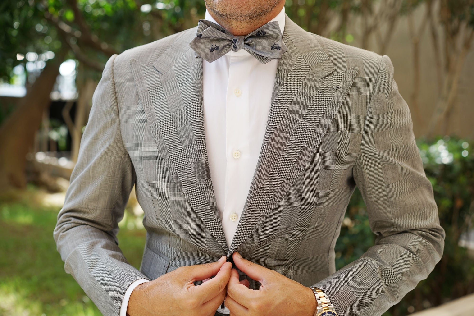 Grey with Navy Blue French Bicycle Self Tie Diamond Tip Bow Tie