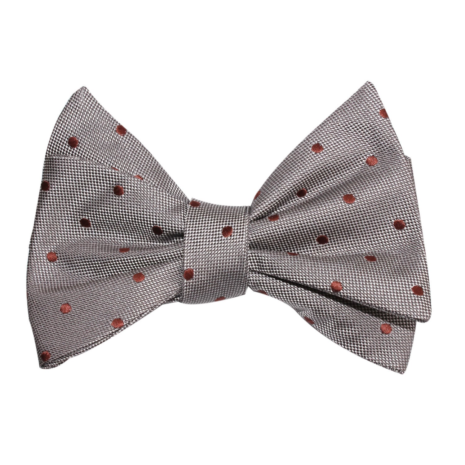 Grey with Brown Polka Dots Self Tie Bow Tie