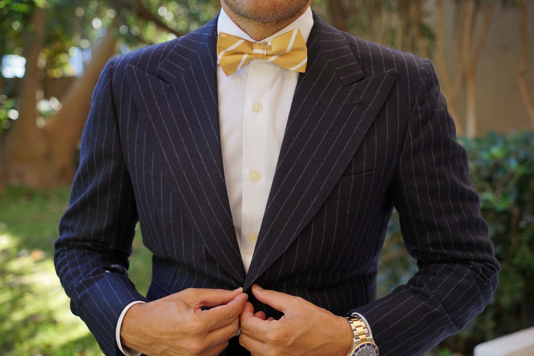 Gold Striped Bow Tie