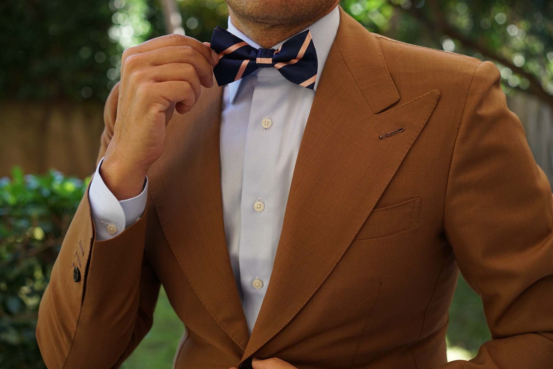 Navy Blue with Peach Stripes Bow Tie