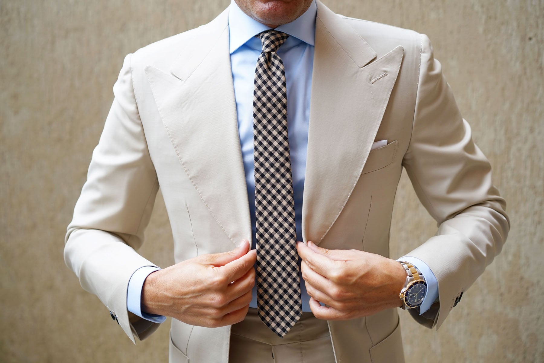 Khaki Black Gingham Blend Skinny Tie