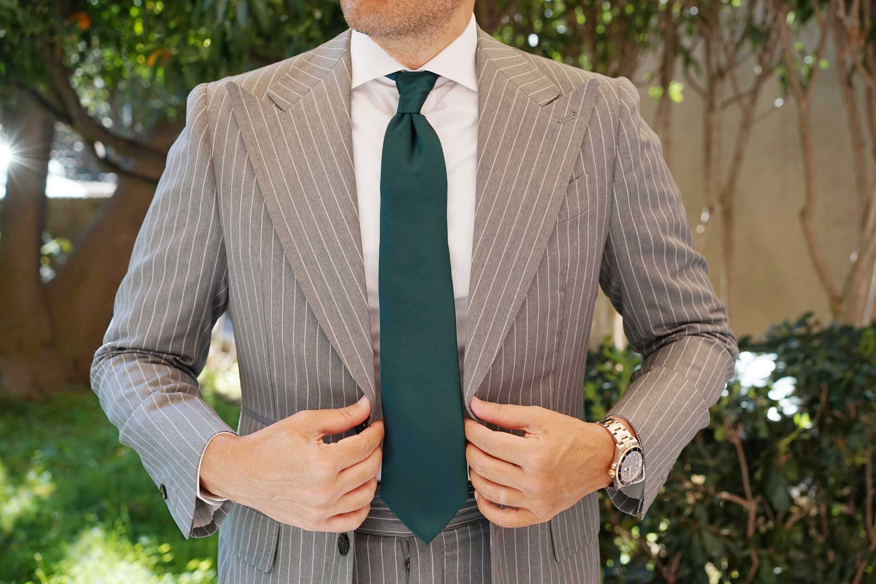 Dark Green Herringbone Necktie