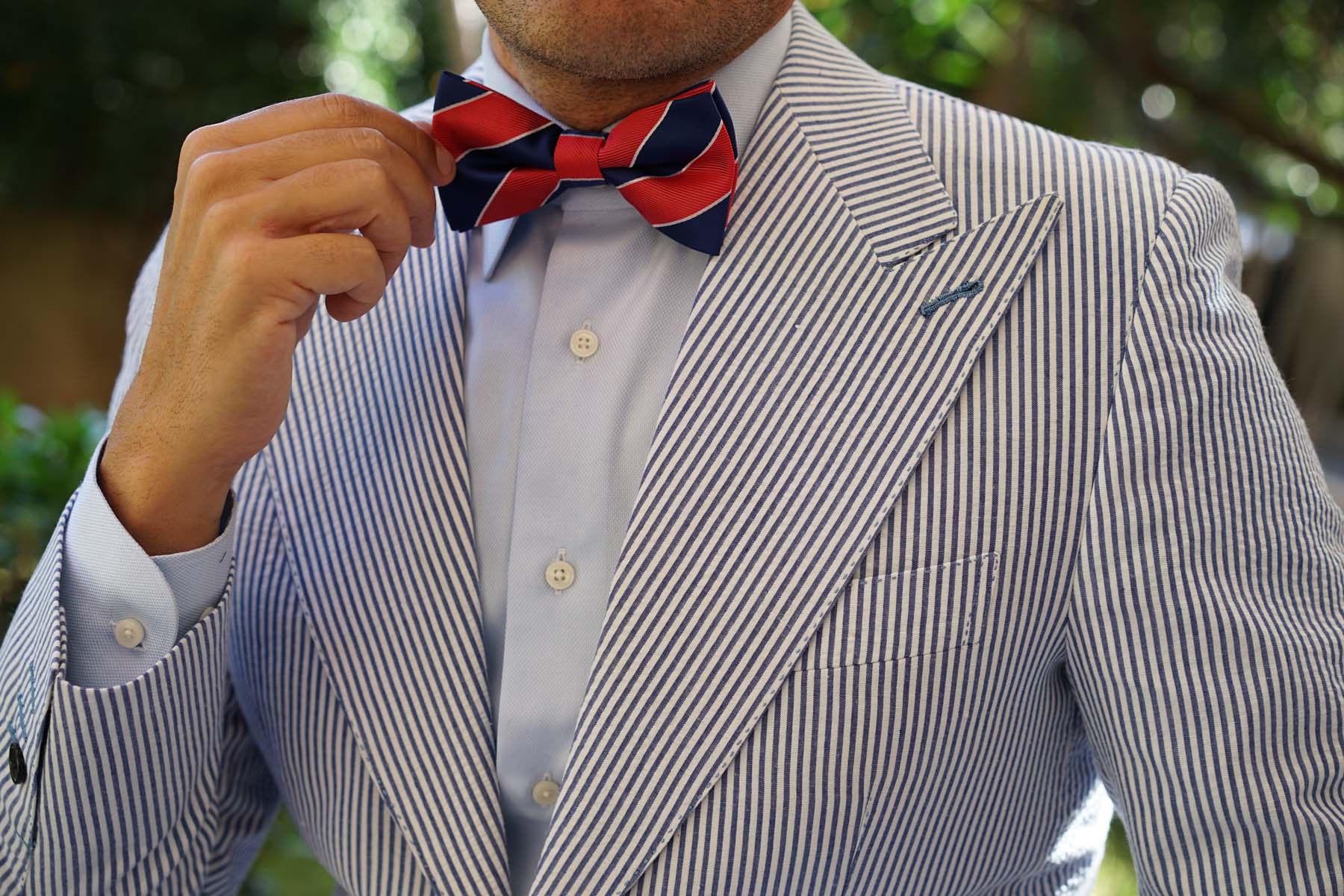 Navy Blue White and Red Diagonal - Bow Tie