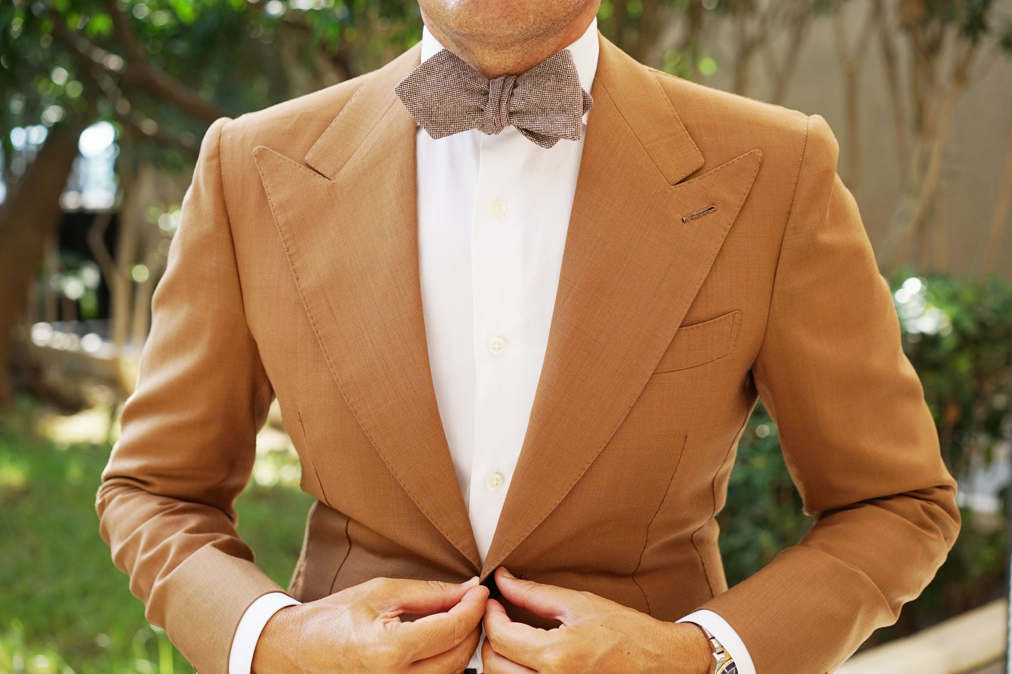 Brown Gingerbread Linen Diamond Self Bow Tie