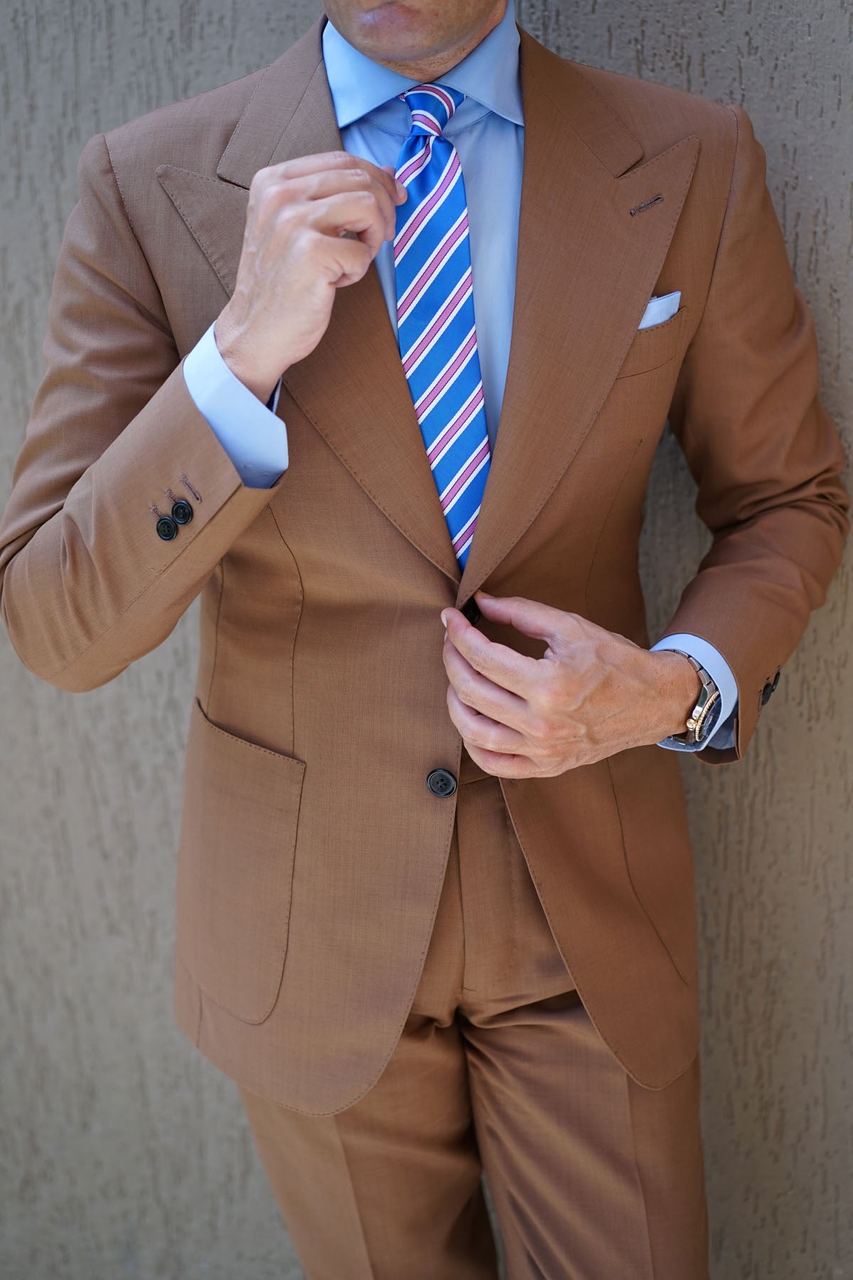 Light Blue Skinny Tie with Pink Stripes