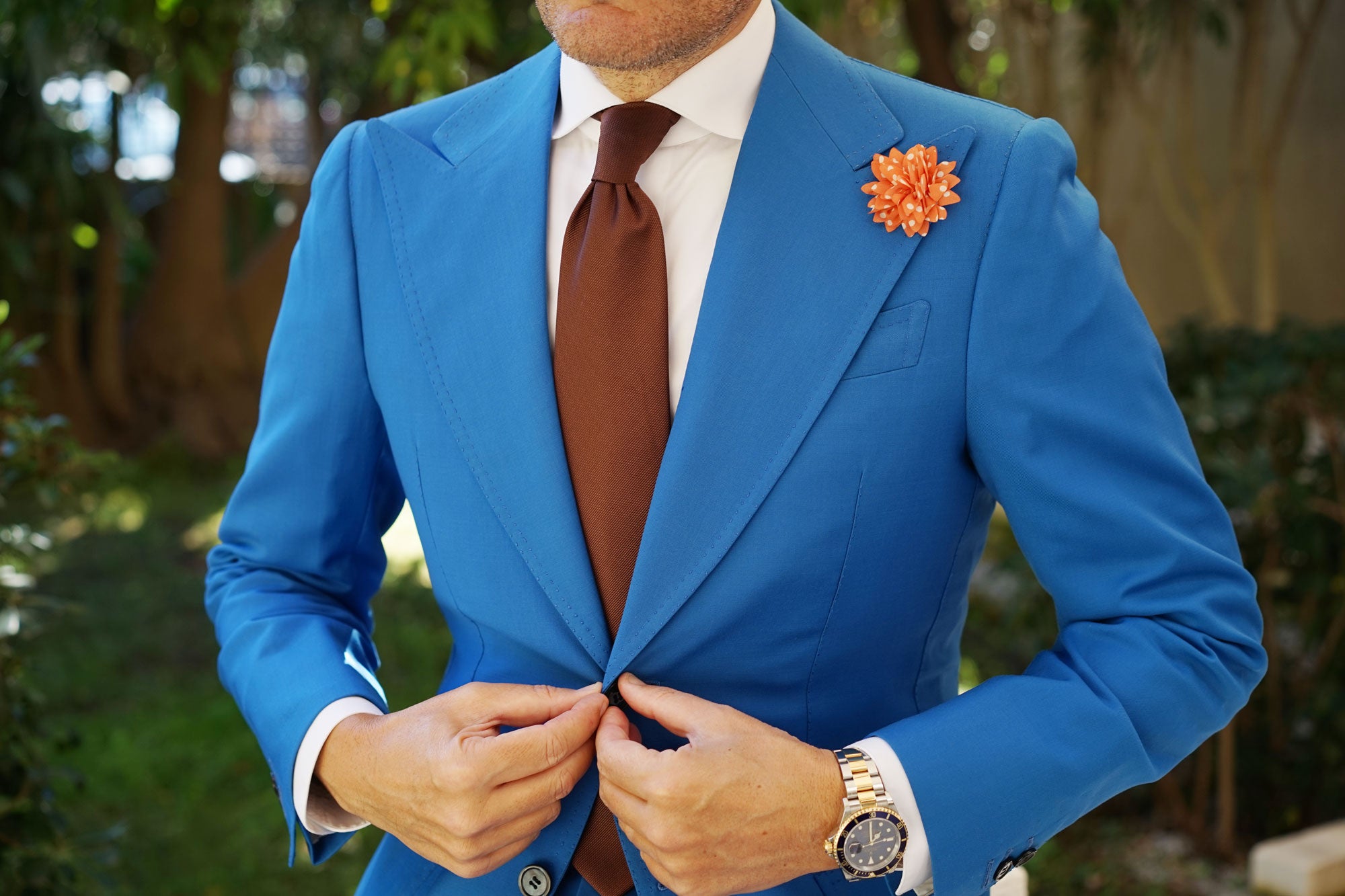 Orange Polka Dot Lapel Flower