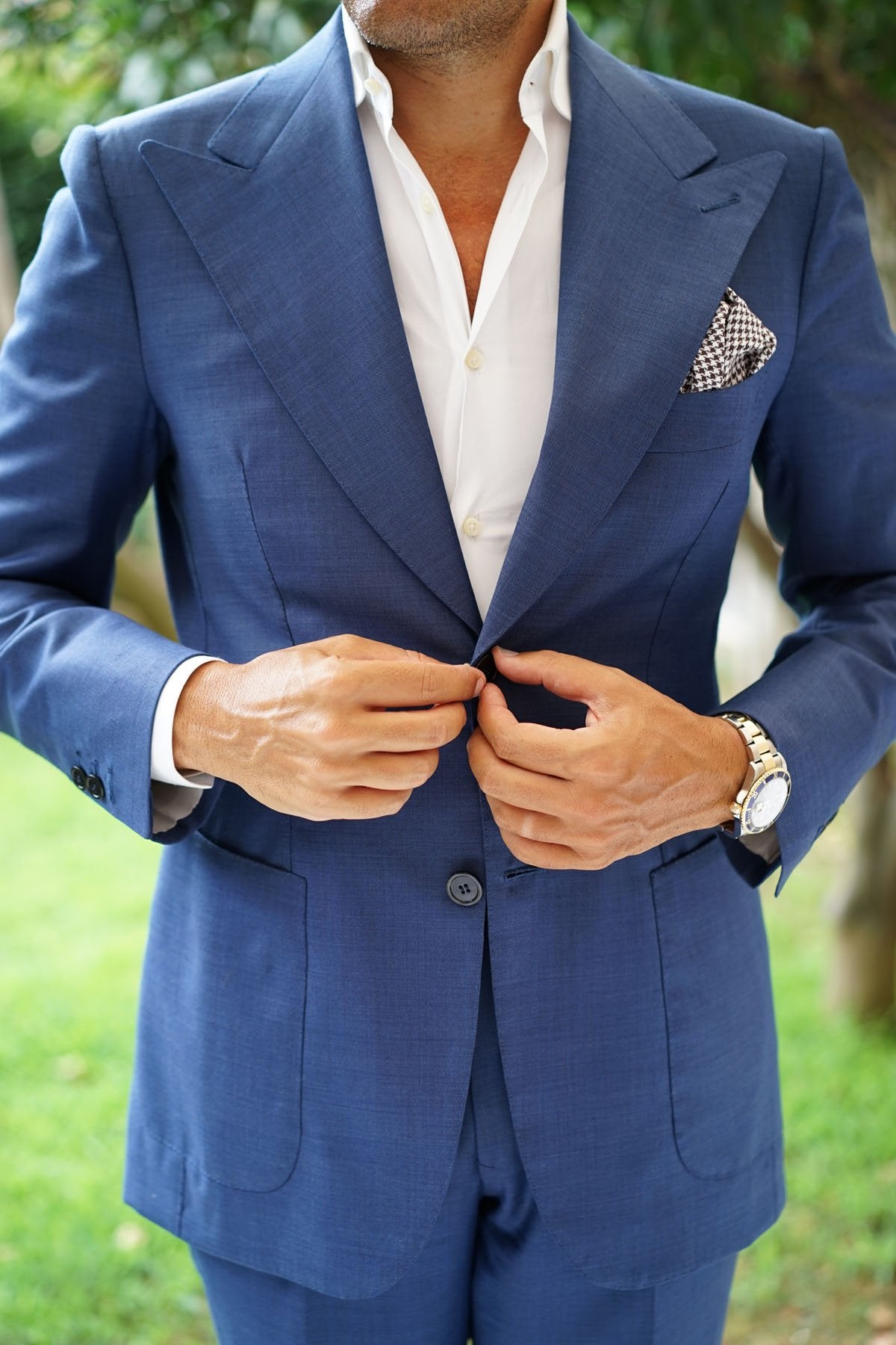 Cappuccino Houndstooth Brown Linen Pocket Square