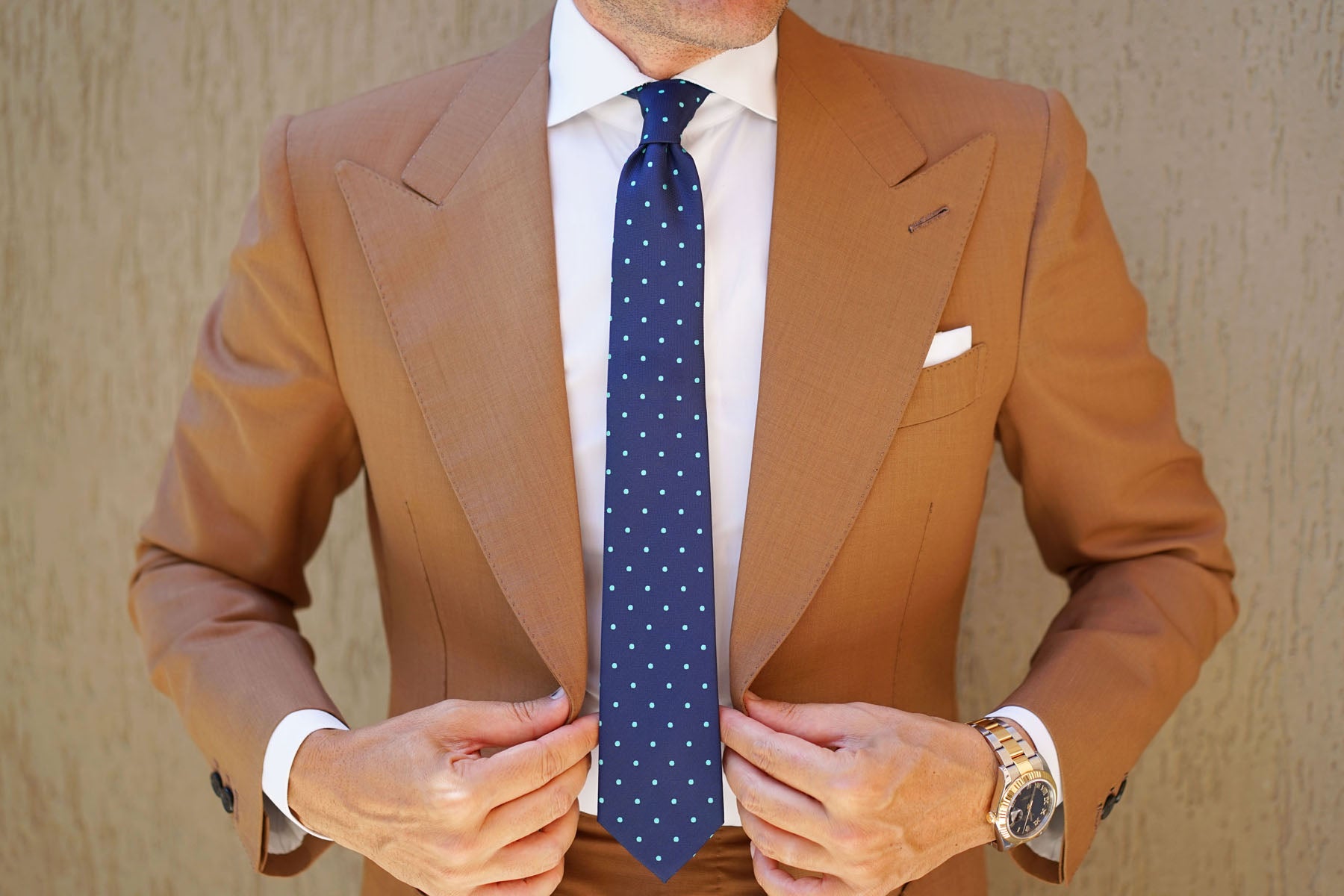 Navy Blue with Mint Green Polka Dots Skinny Tie