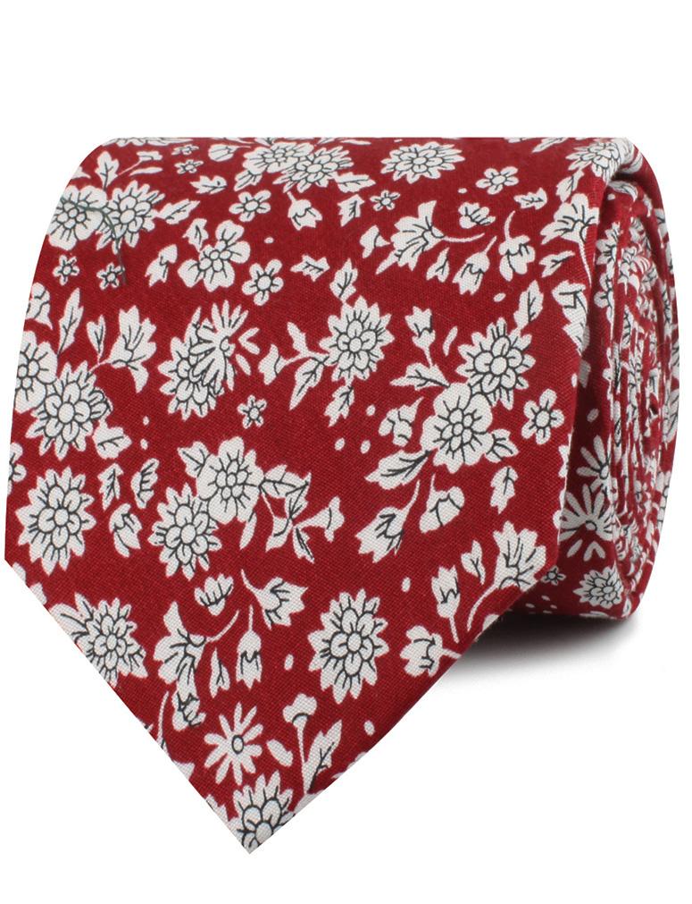 Shizuoka Merlot Red Floral Necktie