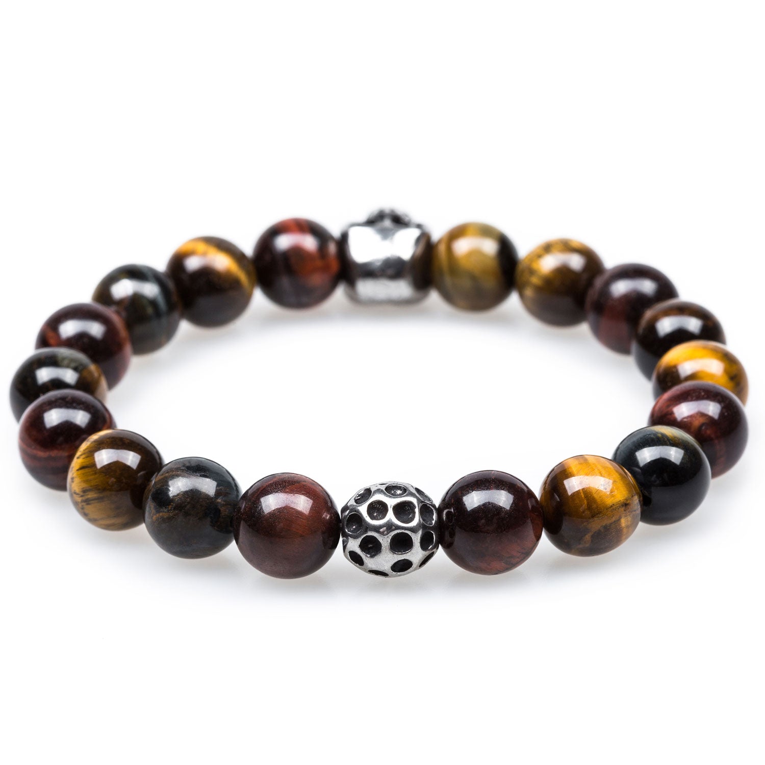 Tiger's Eye Stealth Silver Skull Bracelet