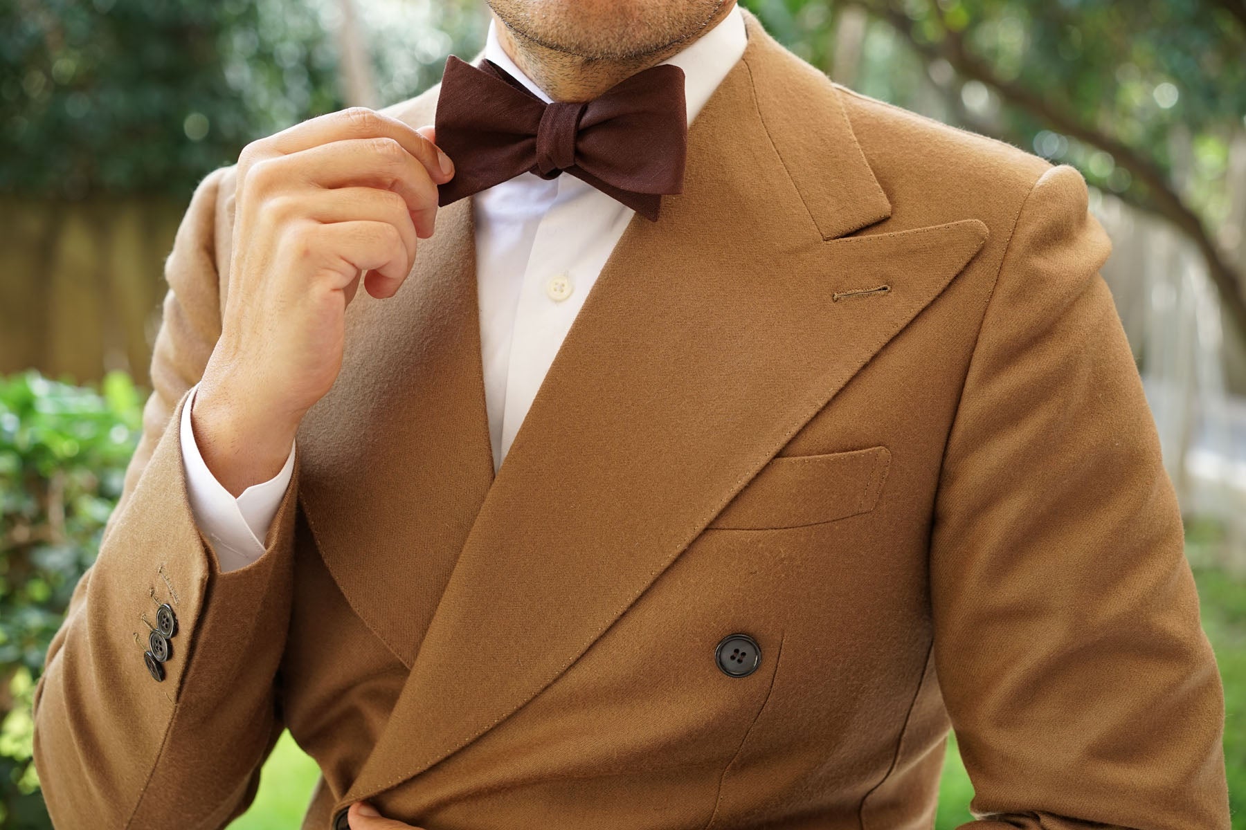 Walnut Brown Slub Linen Self Bow Tie