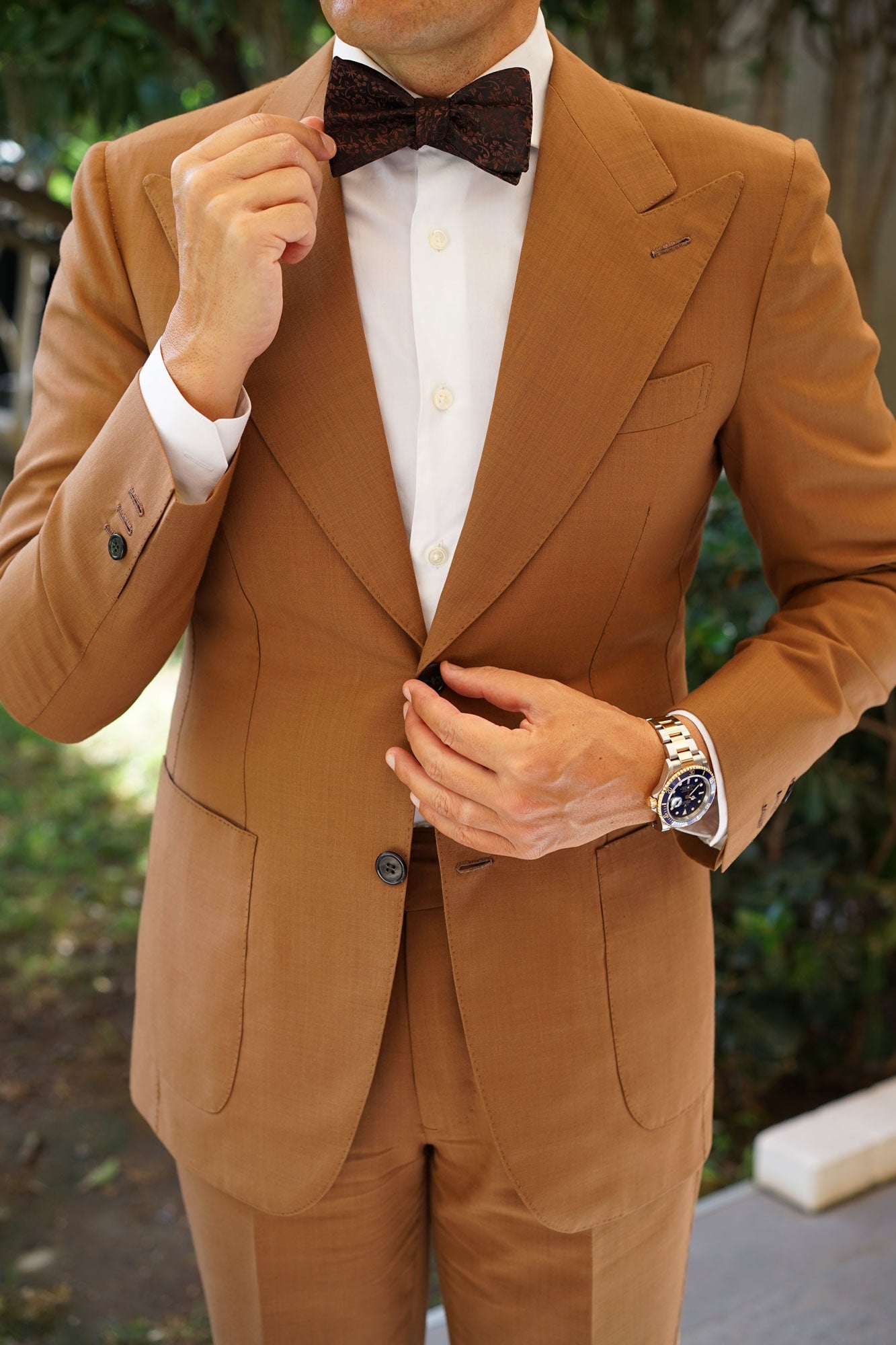 Truffle Brown Floral Self Bow Tie