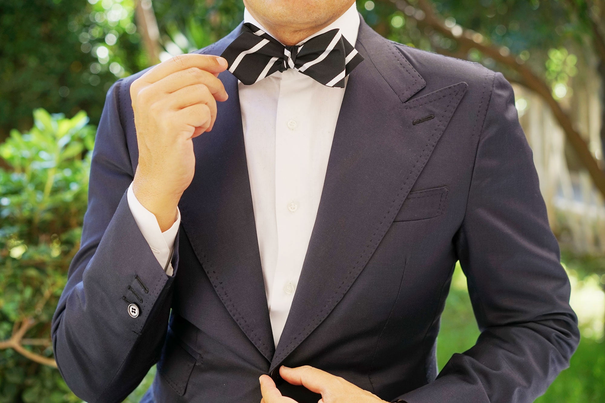 Black Pencil Stripe Diamond Self Bow Tie