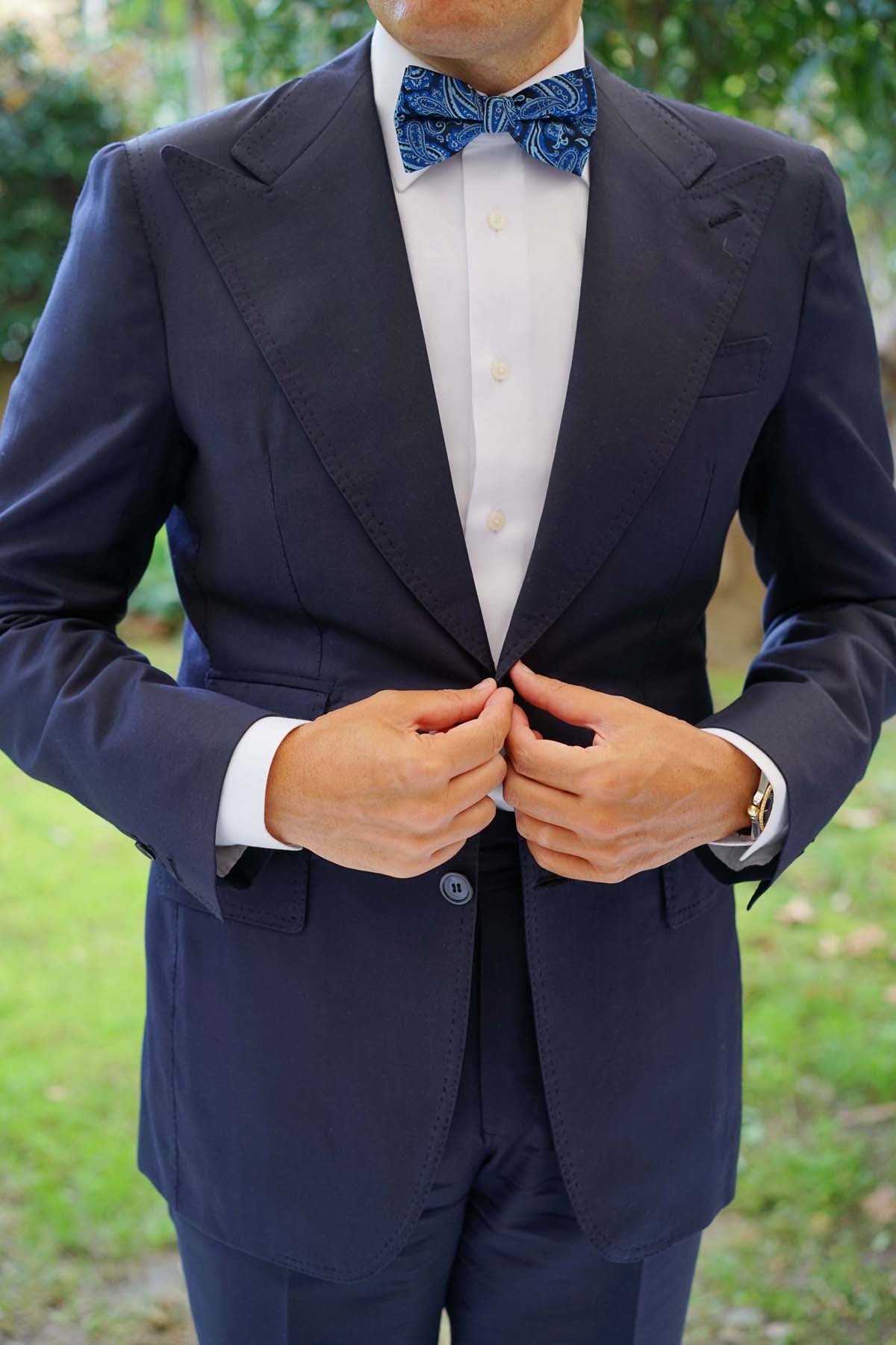 Paisley Black and Blue Bow Tie